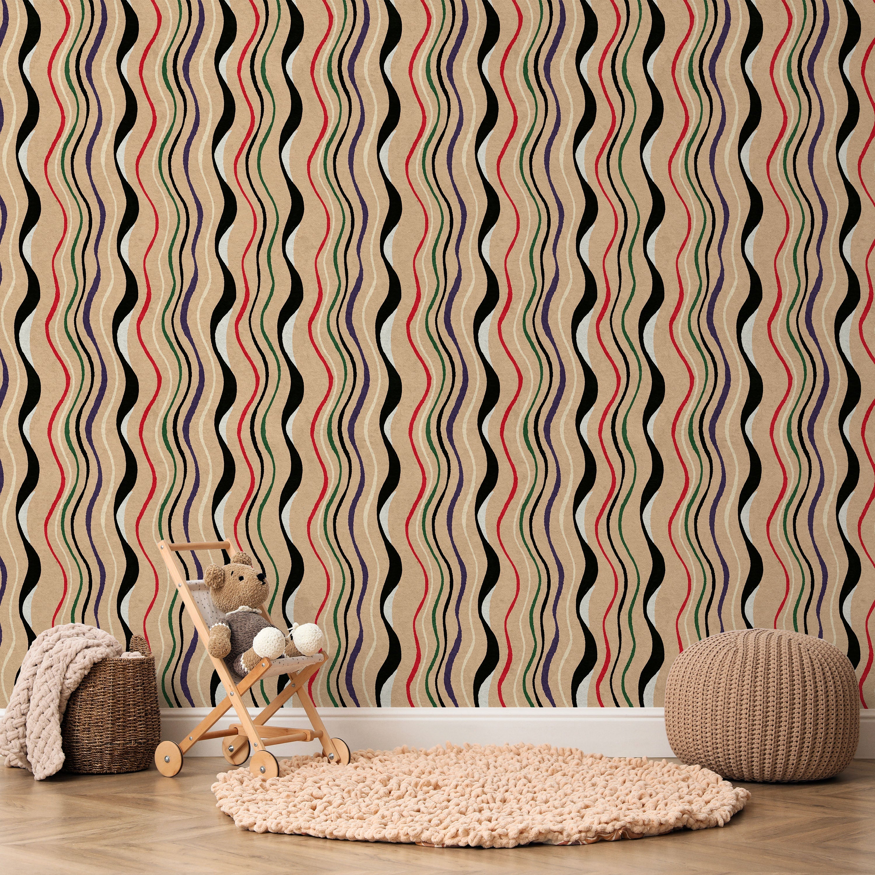 Furuya Korin x Korin Waves Peel and Stick Wallpaper, Removable Wallpaper, Traditional Wallpaper - Sand Beige | DeccoPrint