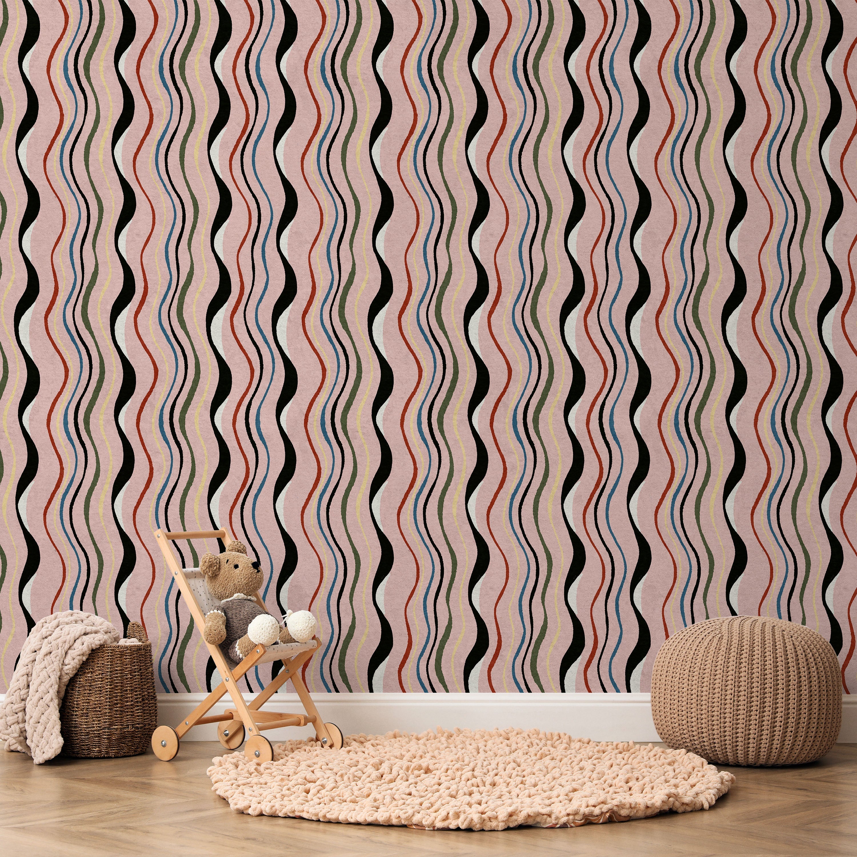 Furuya Korin x Korin Waves Peel and Stick Wallpaper, Removable Wallpaper, Traditional Wallpaper - Vintage Pink | DeccoPrint