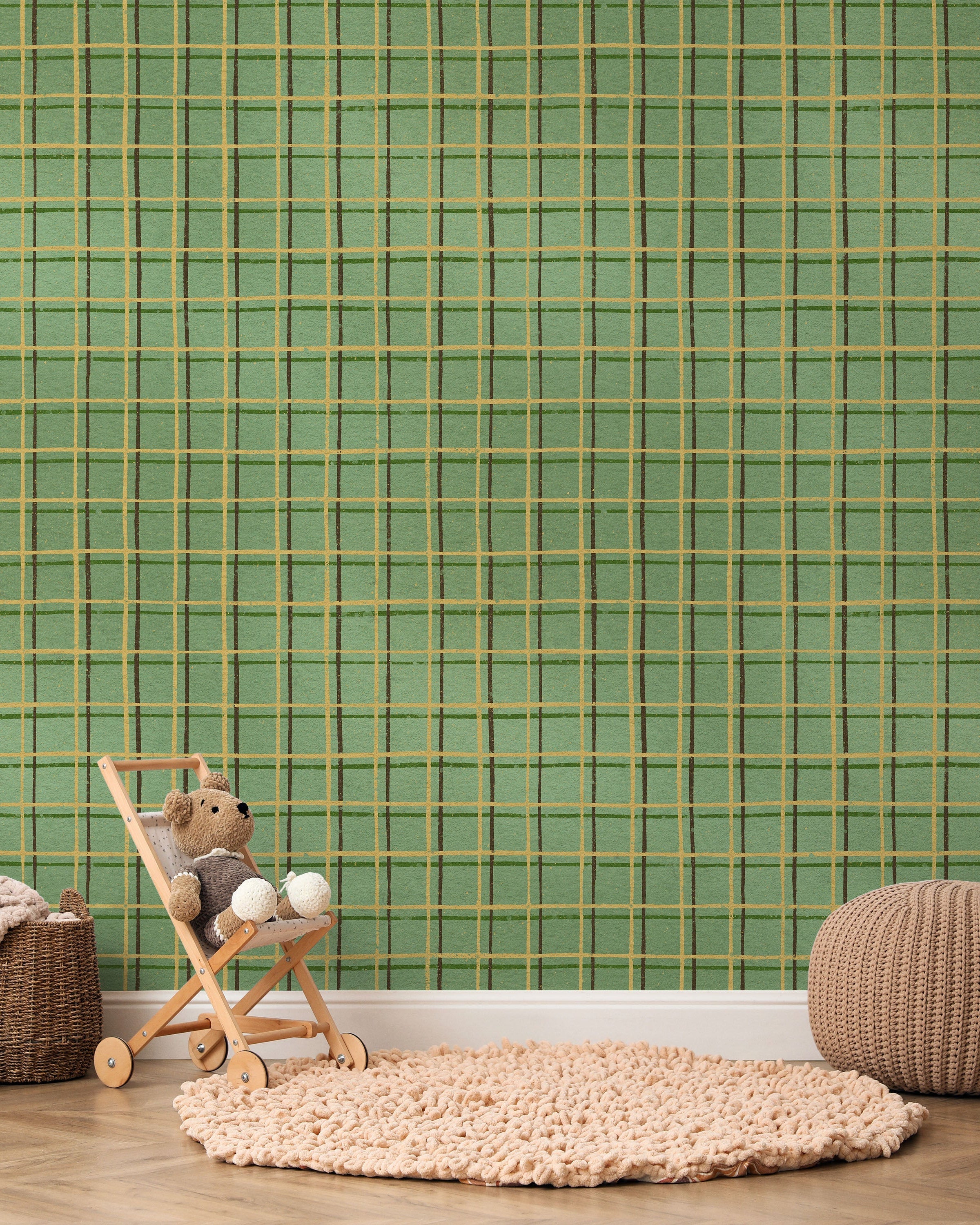 Furuya Korin x Korin Zen Grid Peel and Stick Wallpaper, Removable Wallpaper, Traditional Wallpaper - Light Sage | DeccoPrint