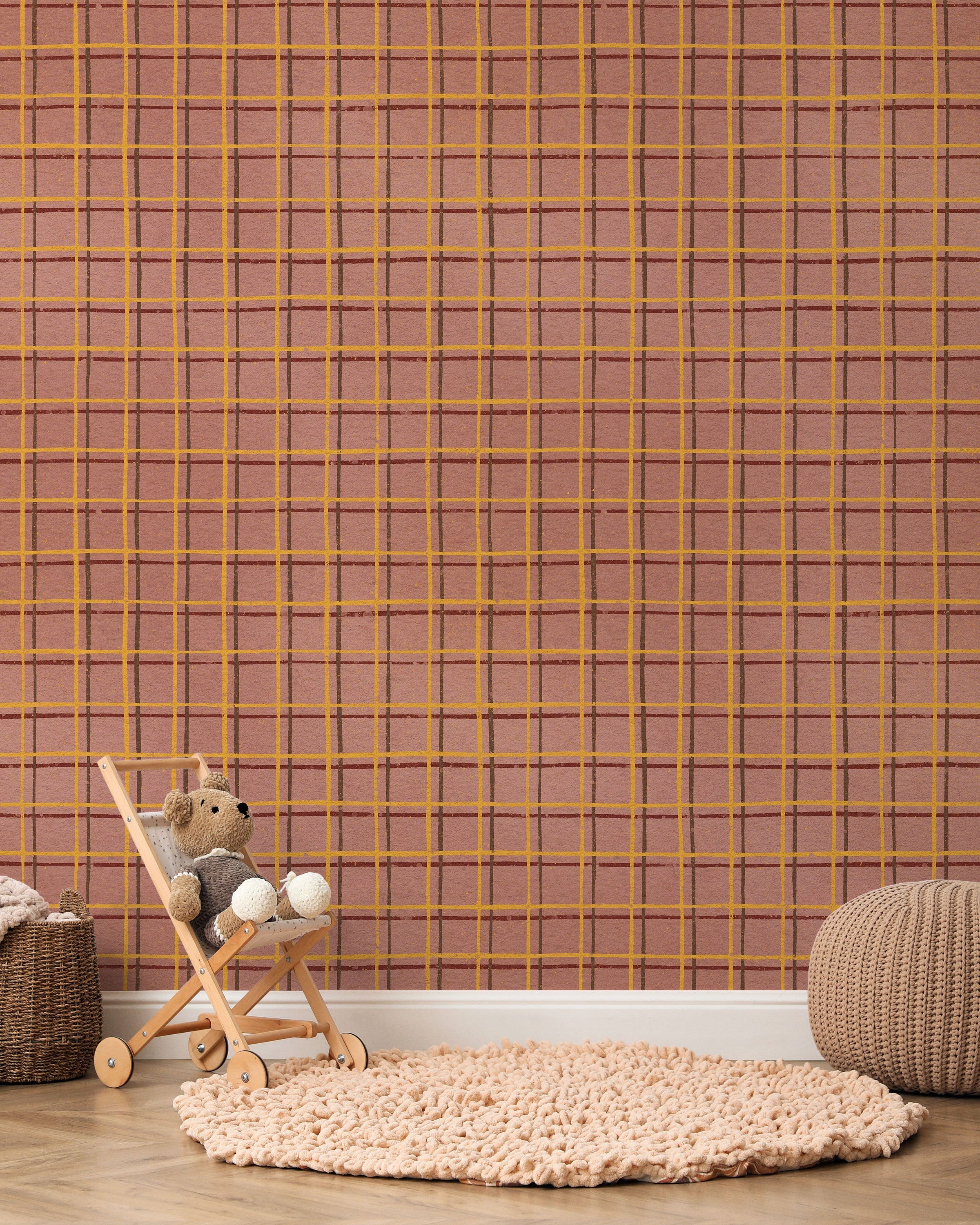 Furuya Korin x Korin Zen Grid Peel and Stick Wallpaper, Removable Wallpaper, Traditional Wallpaper - Soft Peach | DeccoPrint
