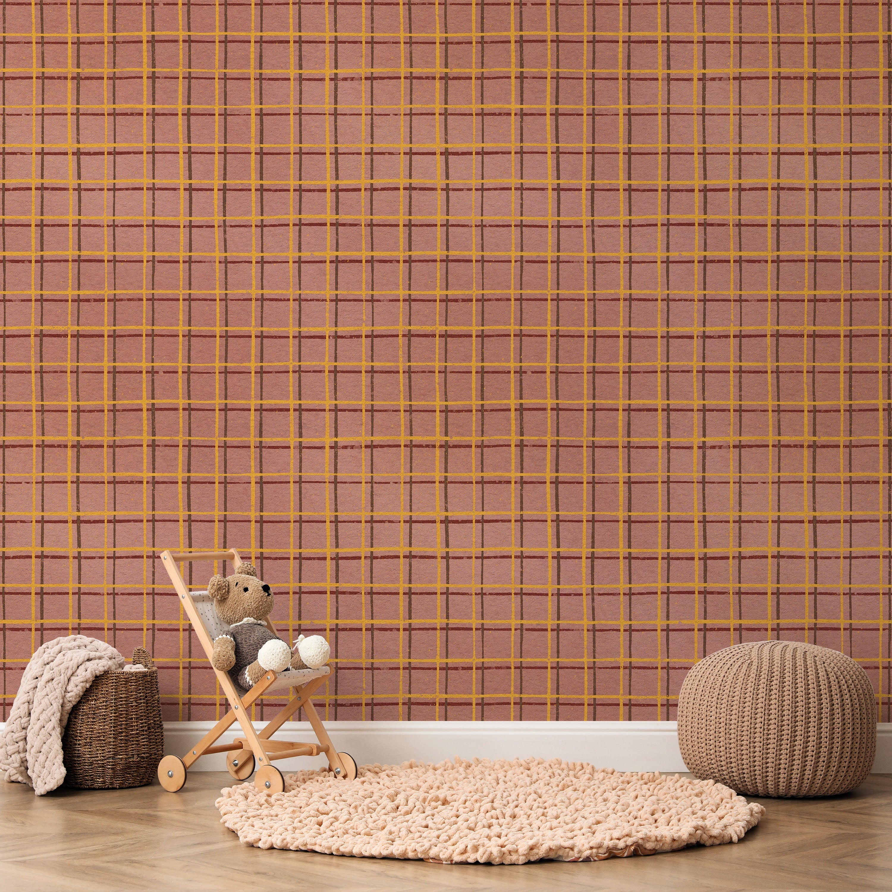 Furuya Korin x Korin Zen Grid Peel and Stick Wallpaper, Removable Wallpaper, Traditional Wallpaper - Soft Peach | DeccoPrint