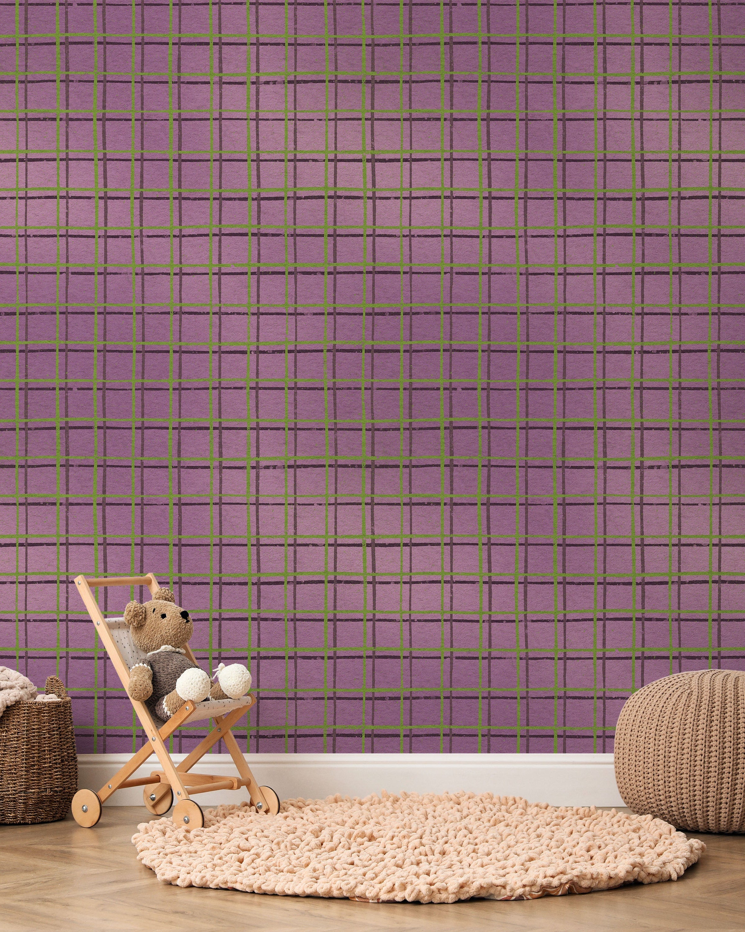 Furuya Korin x Korin Zen Grid Peel and Stick Wallpaper, Removable Wallpaper, Traditional Wallpaper - Dusty Lilac | DeccoPrint