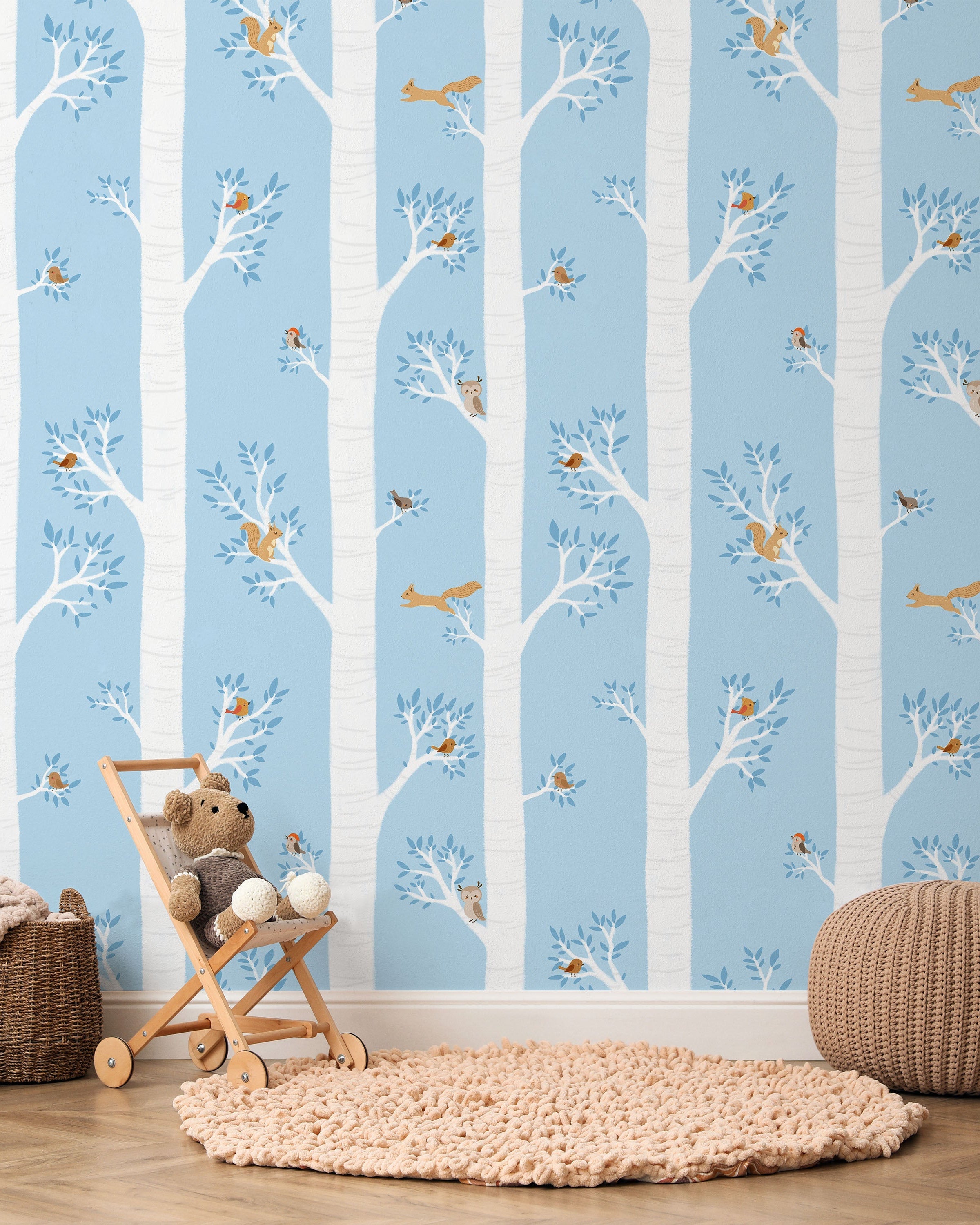 Treetop Tales Peel and Stick Wallpaper, Removable Wallpaper, Traditional Wallpaper - Light Blue | DeccoPrint
