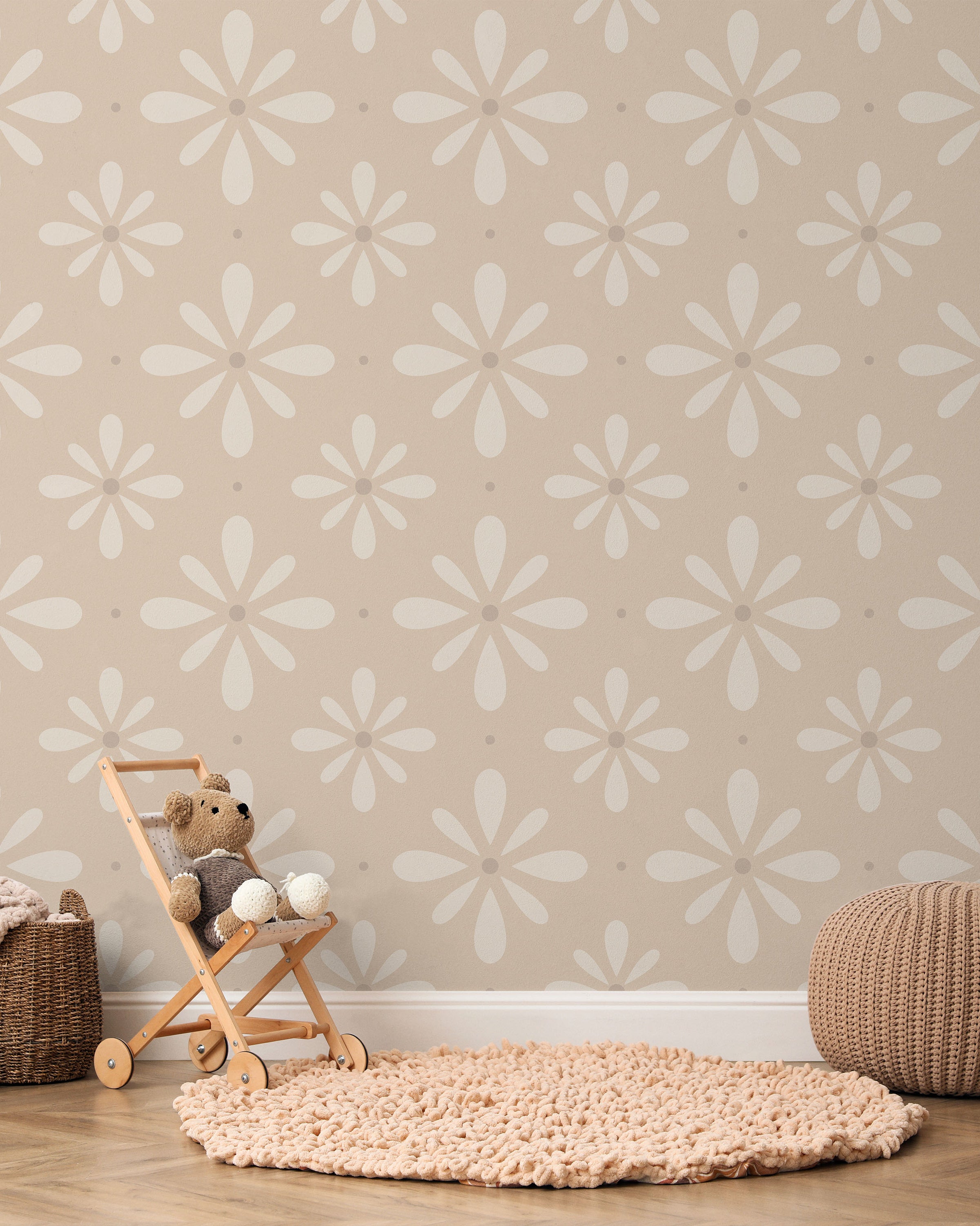 Pastel Blooms Peel and Stick Wallpaper, Removable Wallpaper, Traditional Wallpaper - Soft Brown | DeccoPrint
