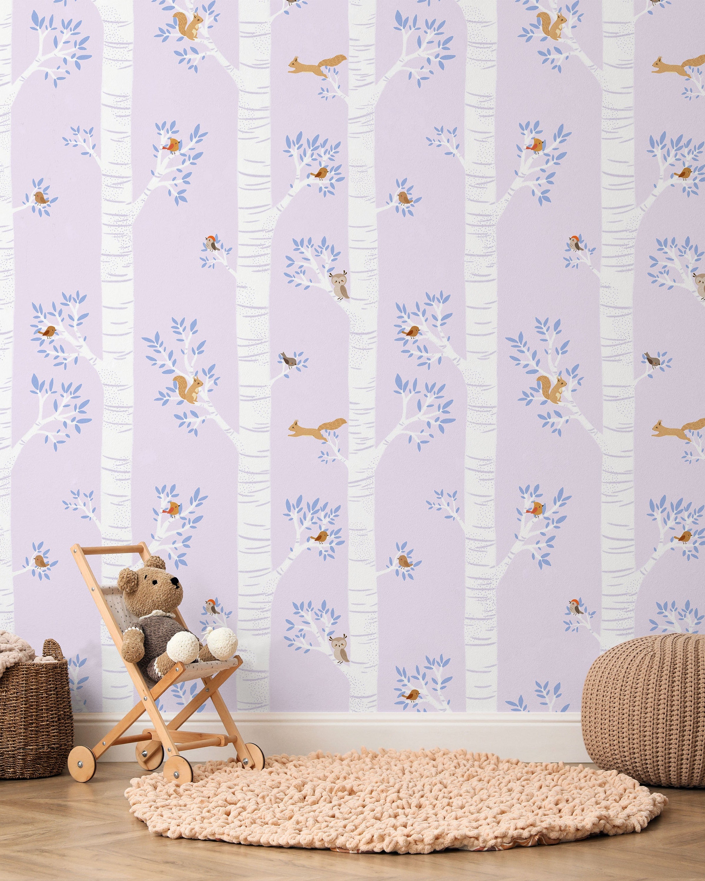 Treetop Tales Peel and Stick Wallpaper, Removable Wallpaper, Traditional Wallpaper - Soft Lilac | DeccoPrint