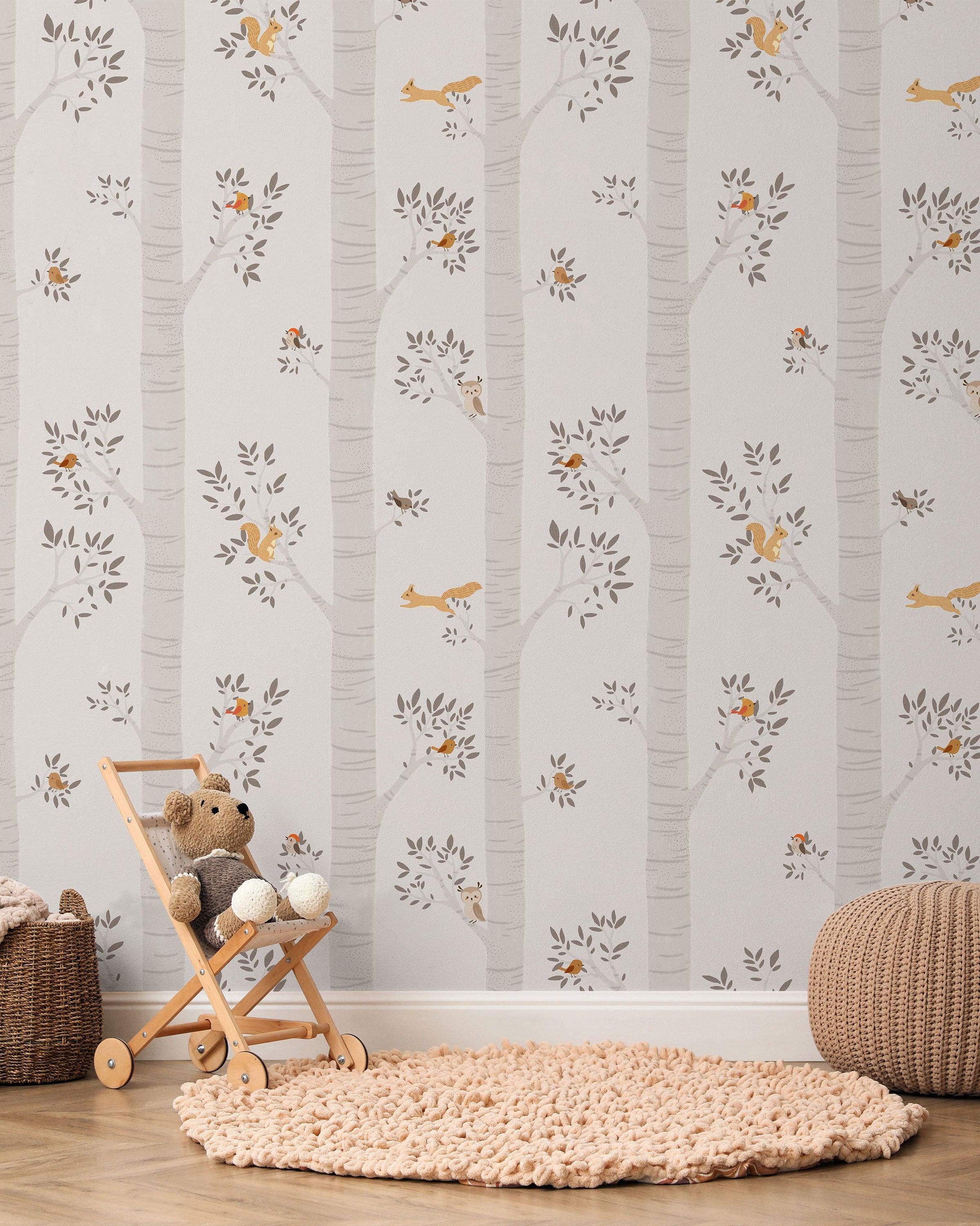Treetop Tales Peel and Stick Wallpaper, Removable Wallpaper, Traditional Wallpaper - Warm Gray | DeccoPrint