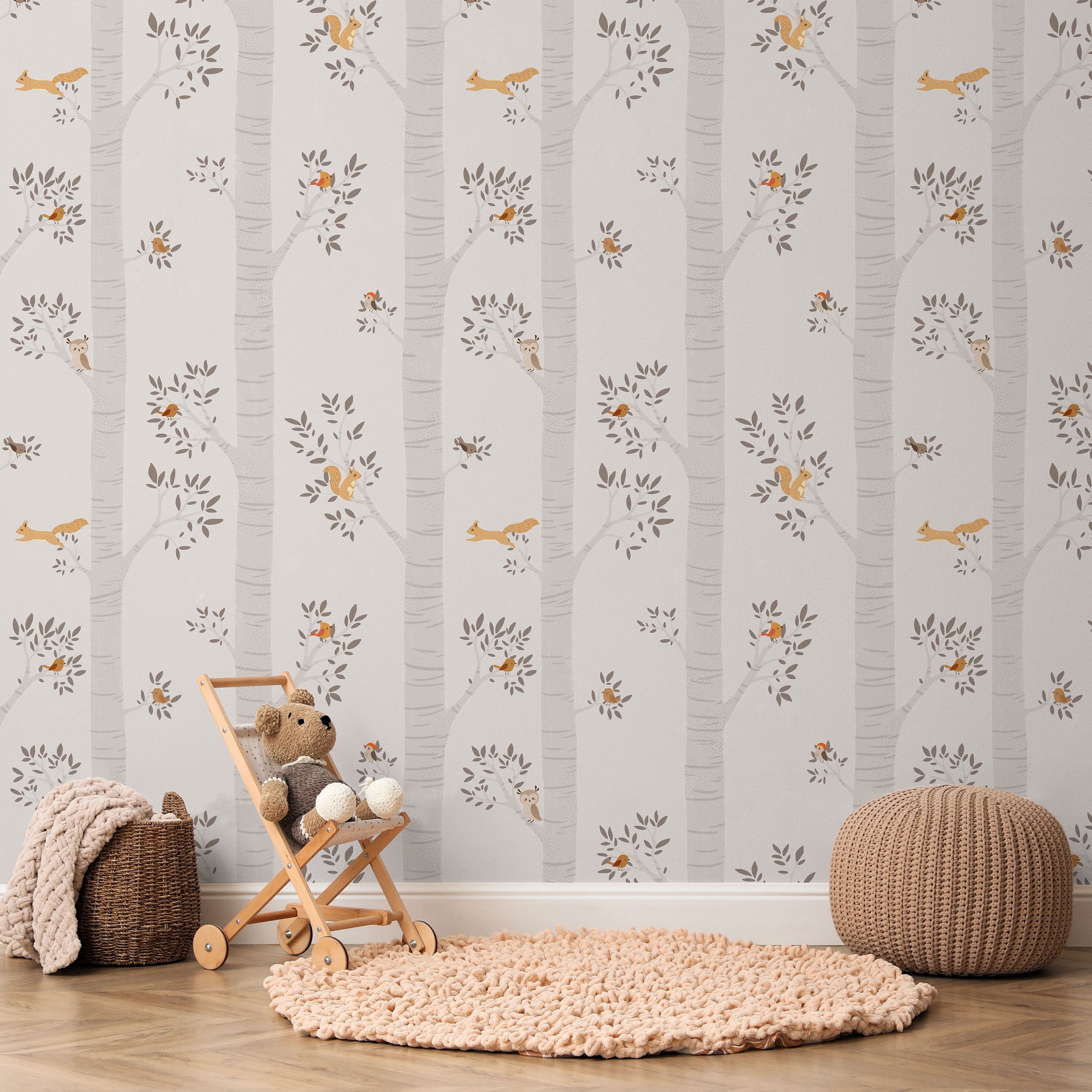 Treetop Tales Peel and Stick Wallpaper, Removable Wallpaper, Traditional Wallpaper - Warm Gray | DeccoPrint