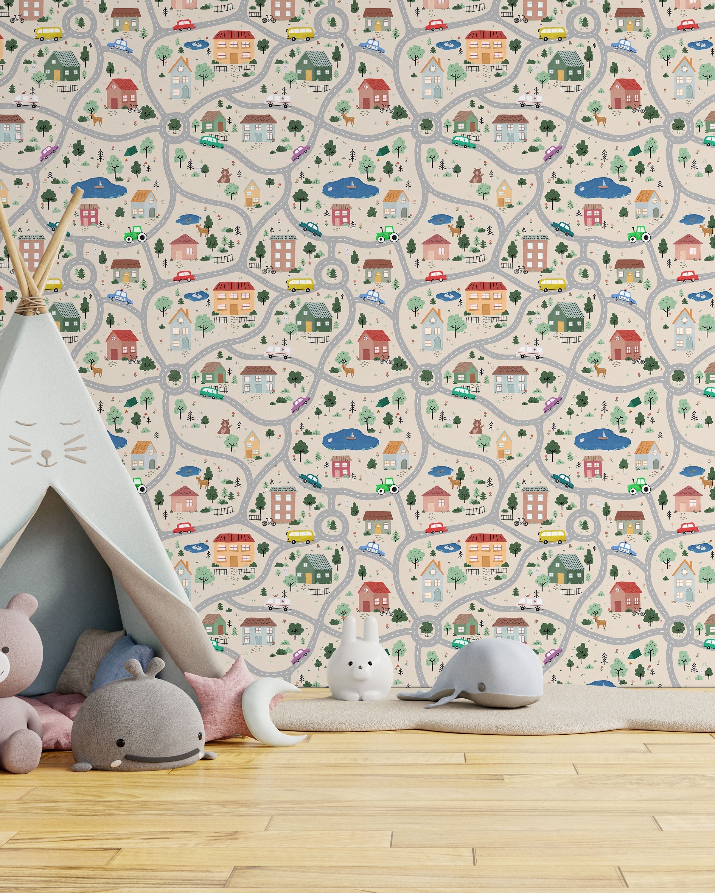 Tiny Town Explorer Peel and Stick Wallpaper, Removable Wallpaper, Traditional Wallpaper - Sand | DeccoPrint