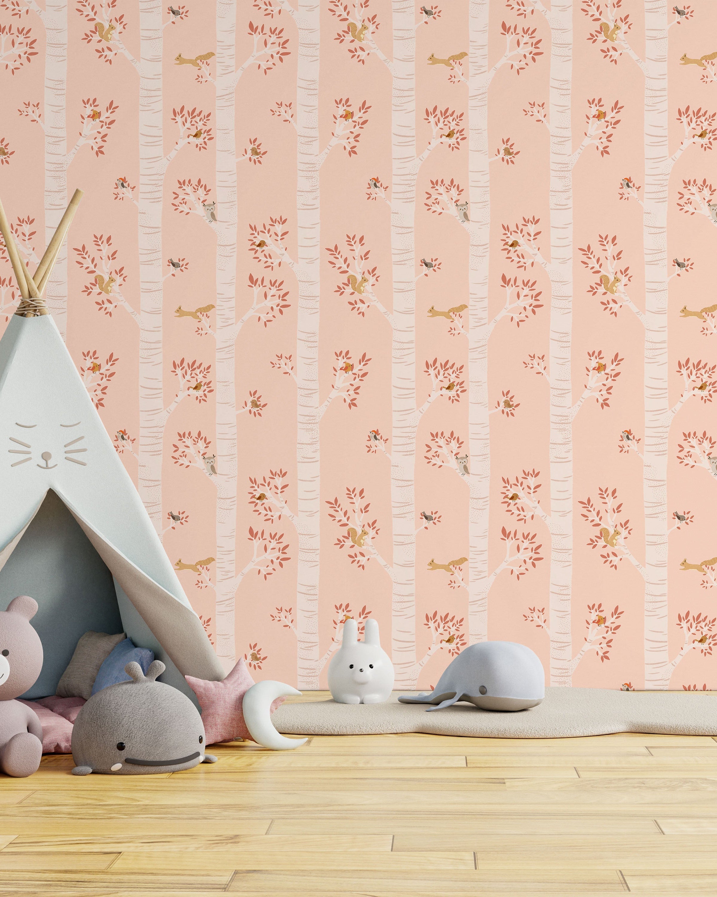 Treetop Tales Peel and Stick Wallpaper, Removable Wallpaper, Traditional Wallpaper - Peachy Blush | DeccoPrint