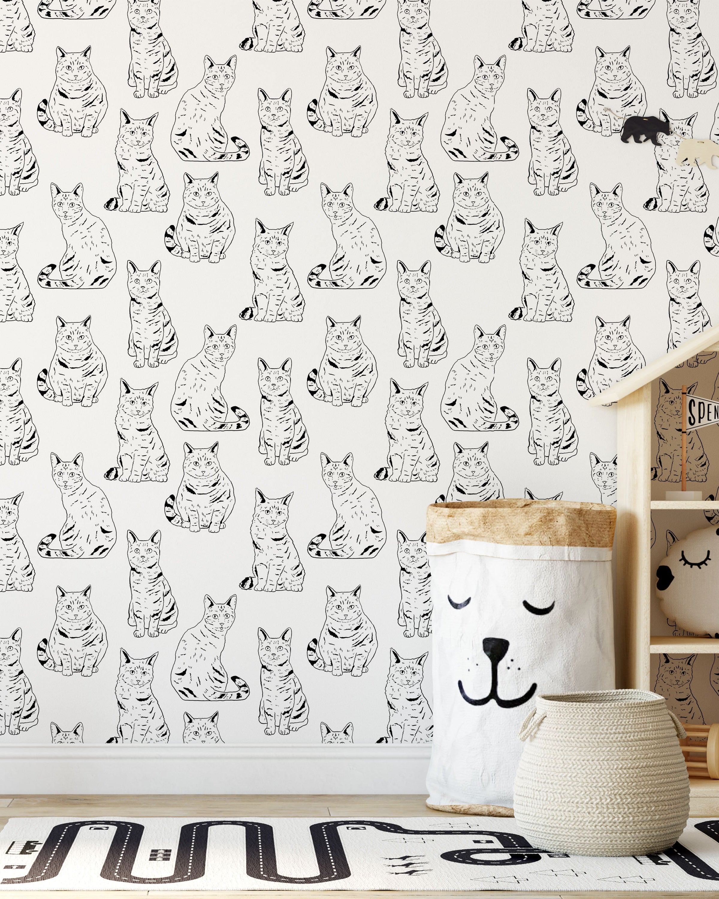 Those Cats Peel and Stick Wallpaper, Removable Wallpaper, Traditional Wallpaper - Black | DeccoPrint