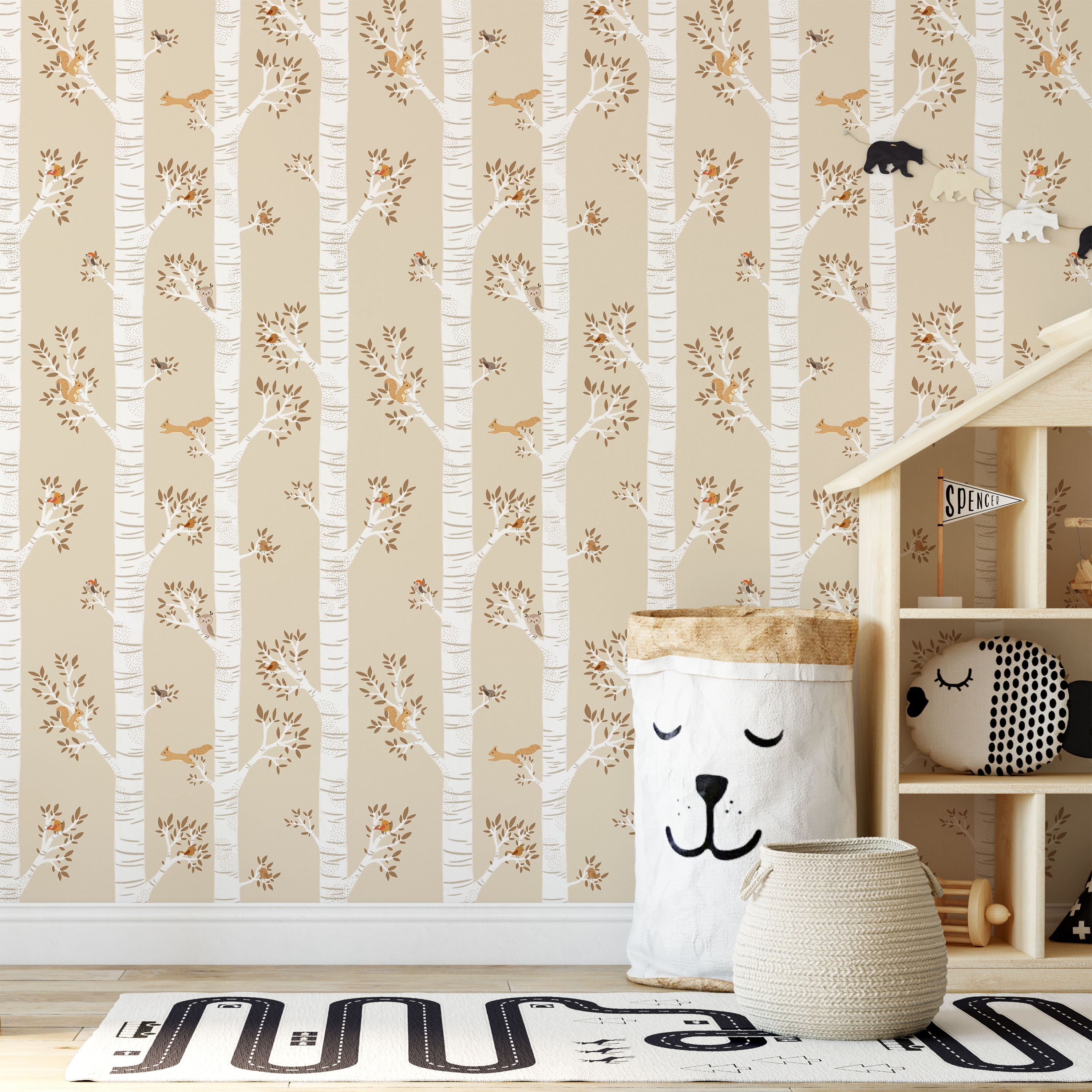 Treetop Tales Peel and Stick Wallpaper, Removable Wallpaper, Traditional Wallpaper - Cream Beige | DeccoPrint