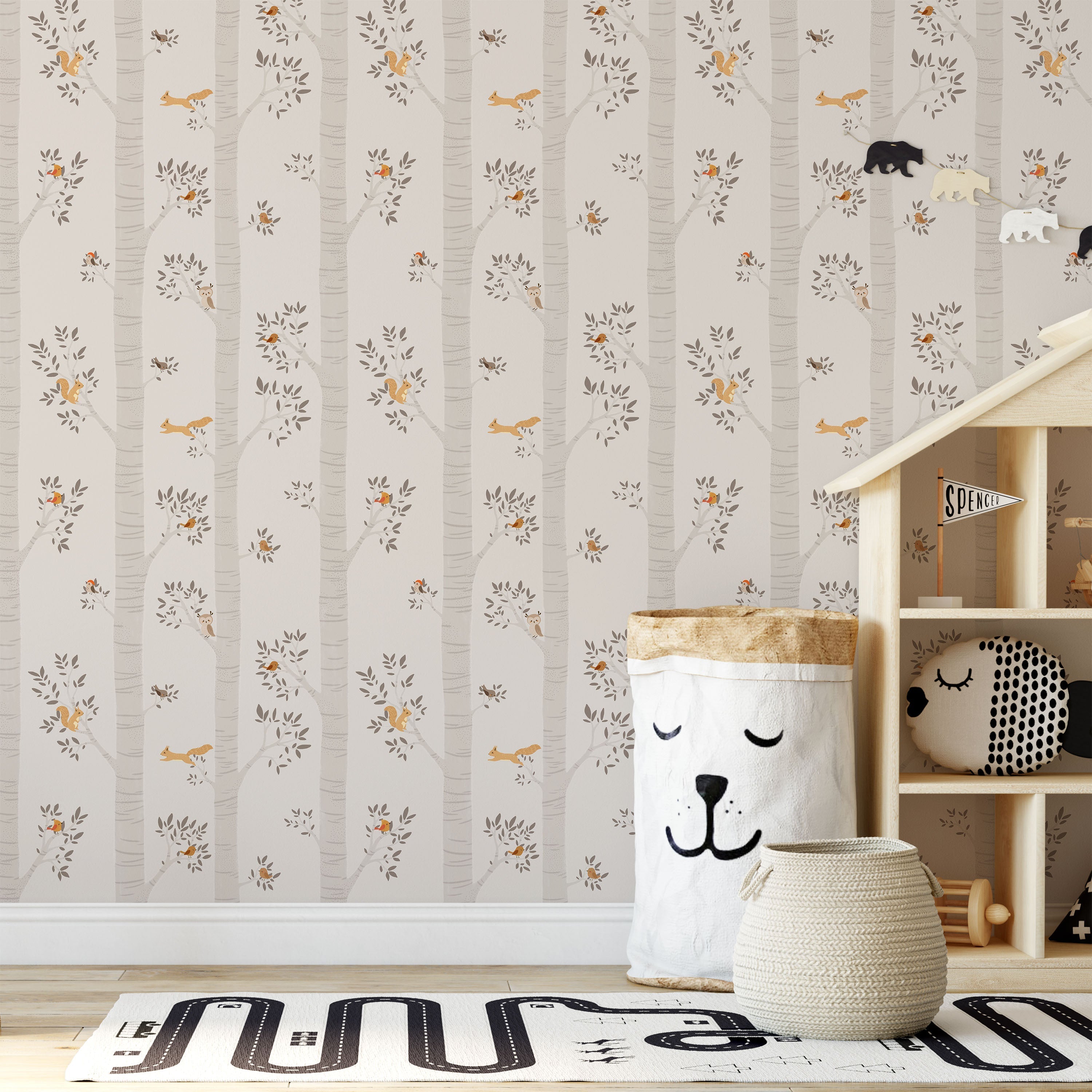 Treetop Tales Peel and Stick Wallpaper, Removable Wallpaper, Traditional Wallpaper - Warm Gray | DeccoPrint