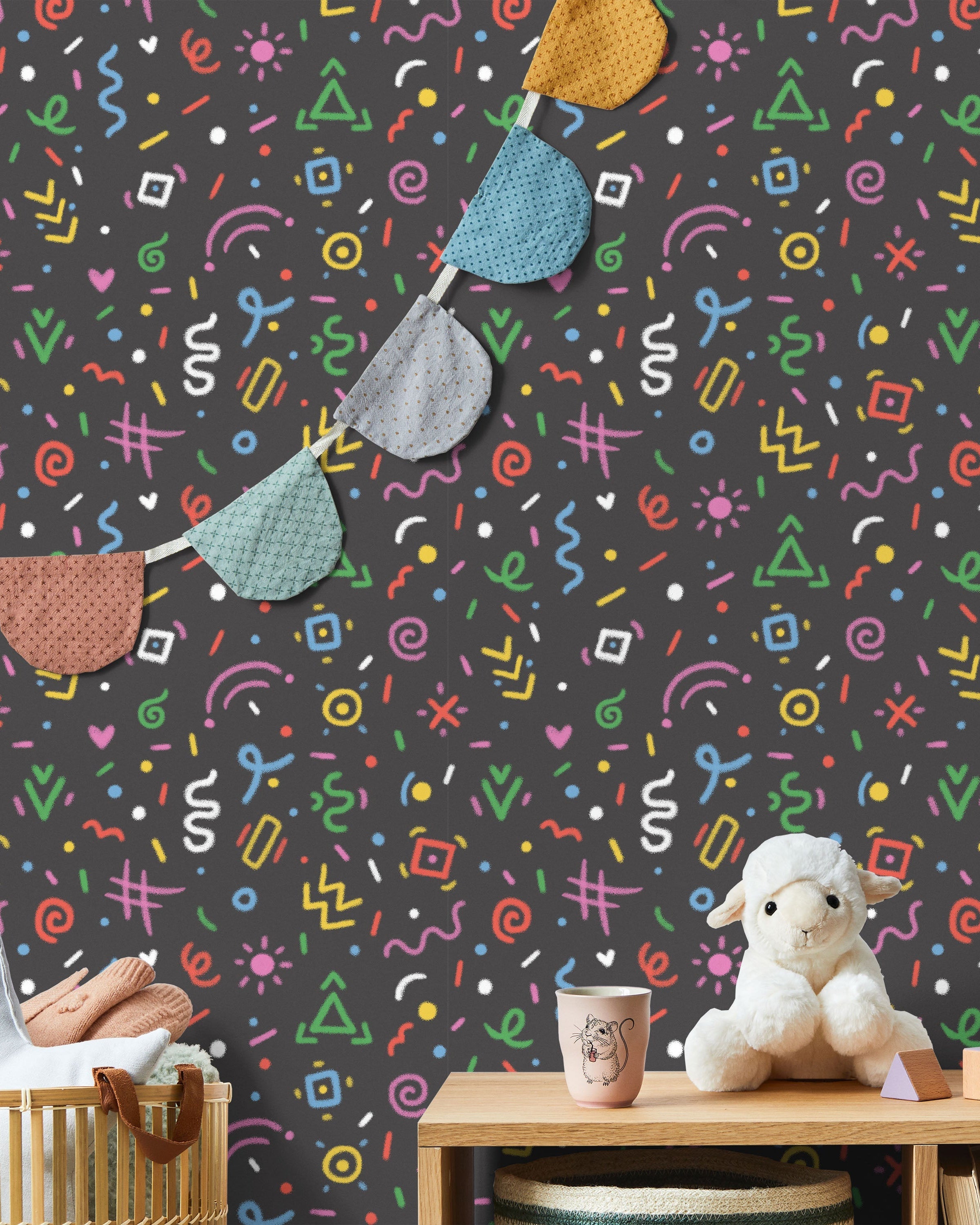 Chalk Doodles Peel and Stick Wallpaper, Removable Wallpaper, Traditional Wallpaper - Dark Grey | DeccoPrint