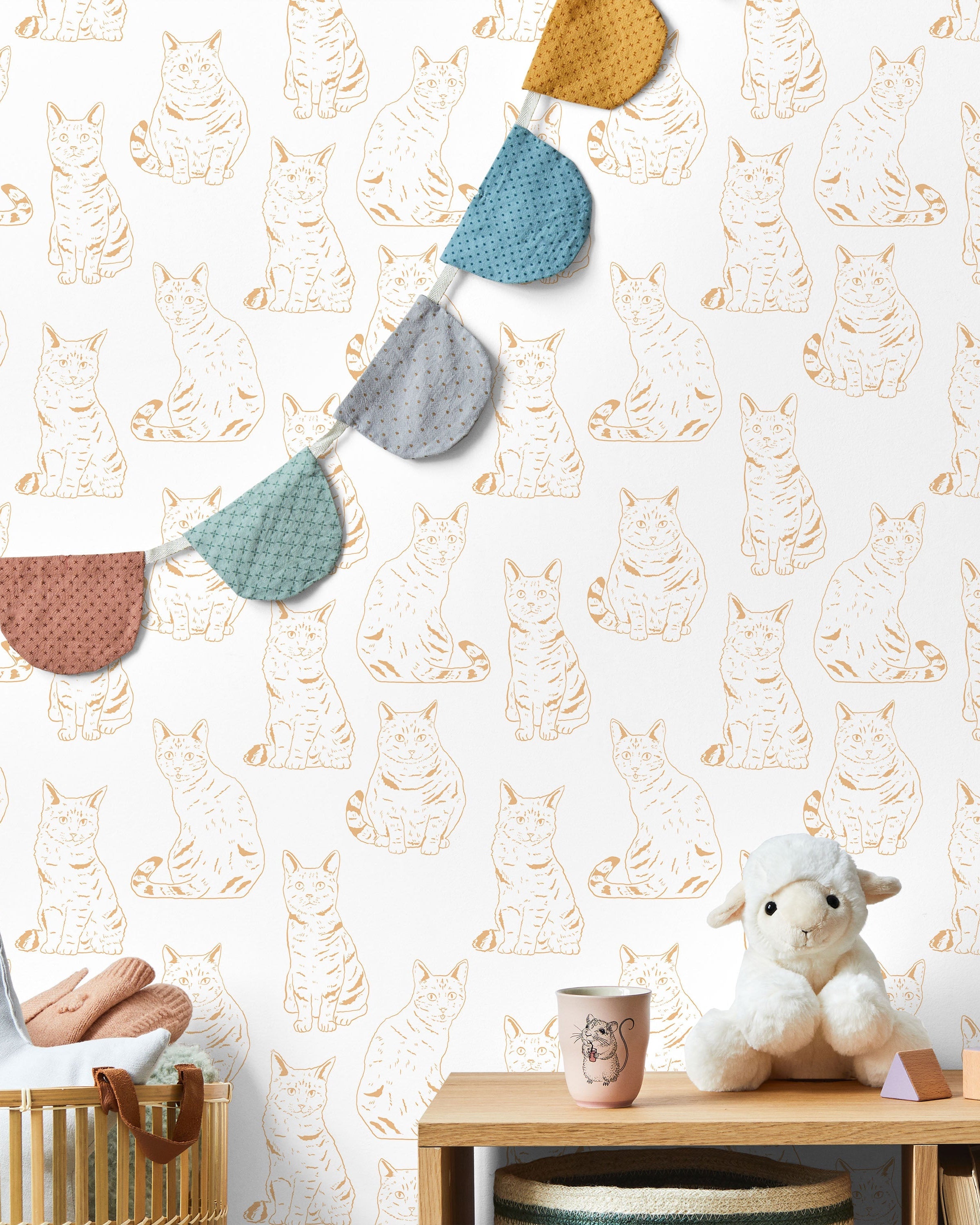 Those Cats Peel and Stick Wallpaper, Removable Wallpaper, Traditional Wallpaper - Orange | DeccoPrint