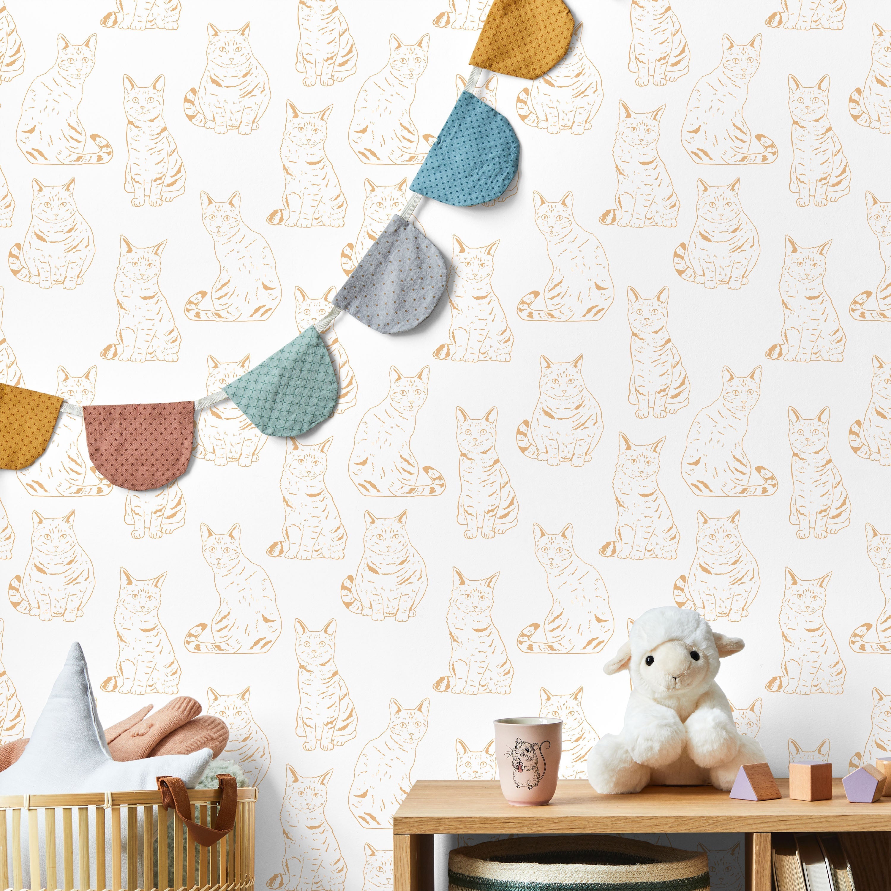 Those Cats Peel and Stick Wallpaper, Removable Wallpaper, Traditional Wallpaper - Orange | DeccoPrint
