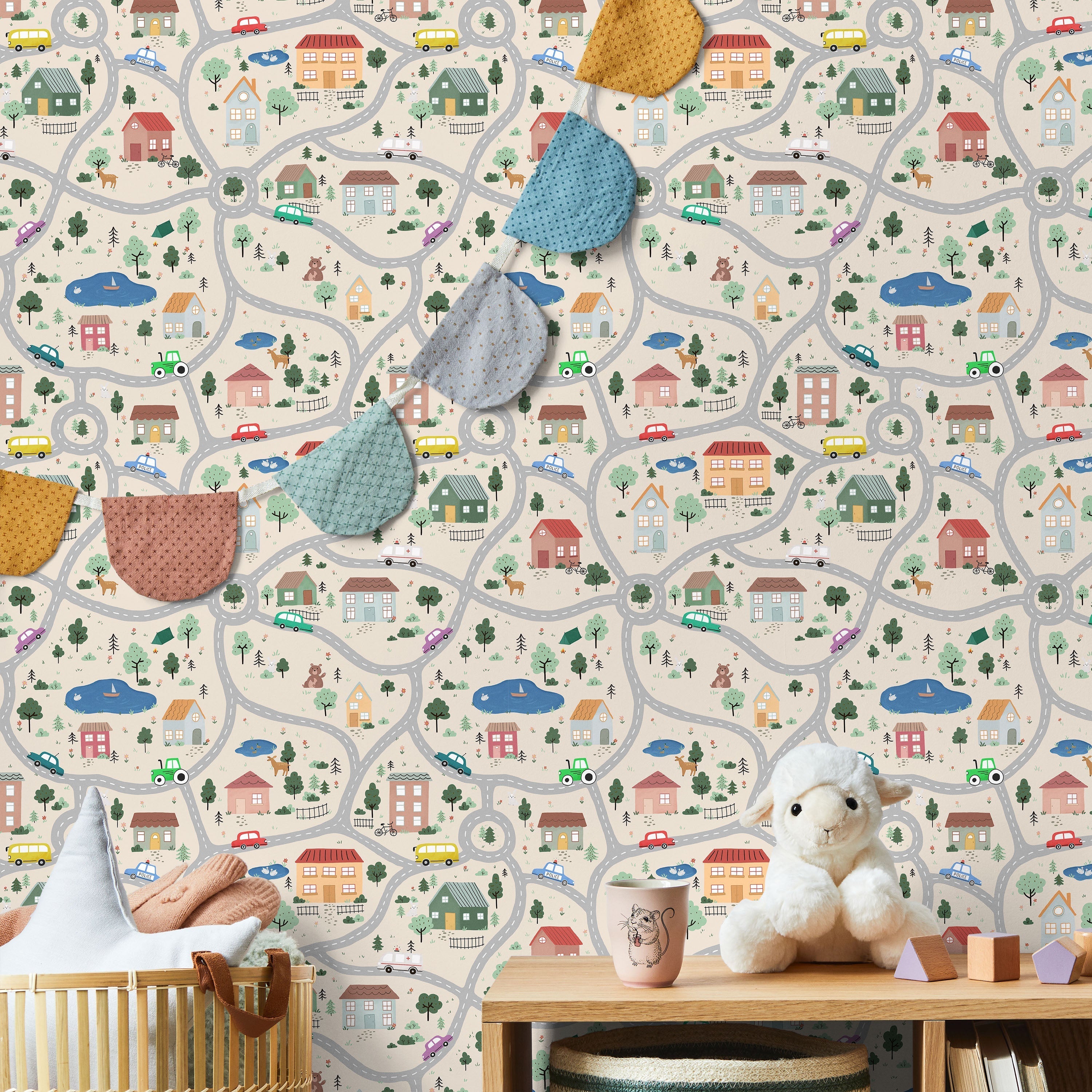 Tiny Town Explorer Peel and Stick Wallpaper, Removable Wallpaper, Traditional Wallpaper - Sand | DeccoPrint