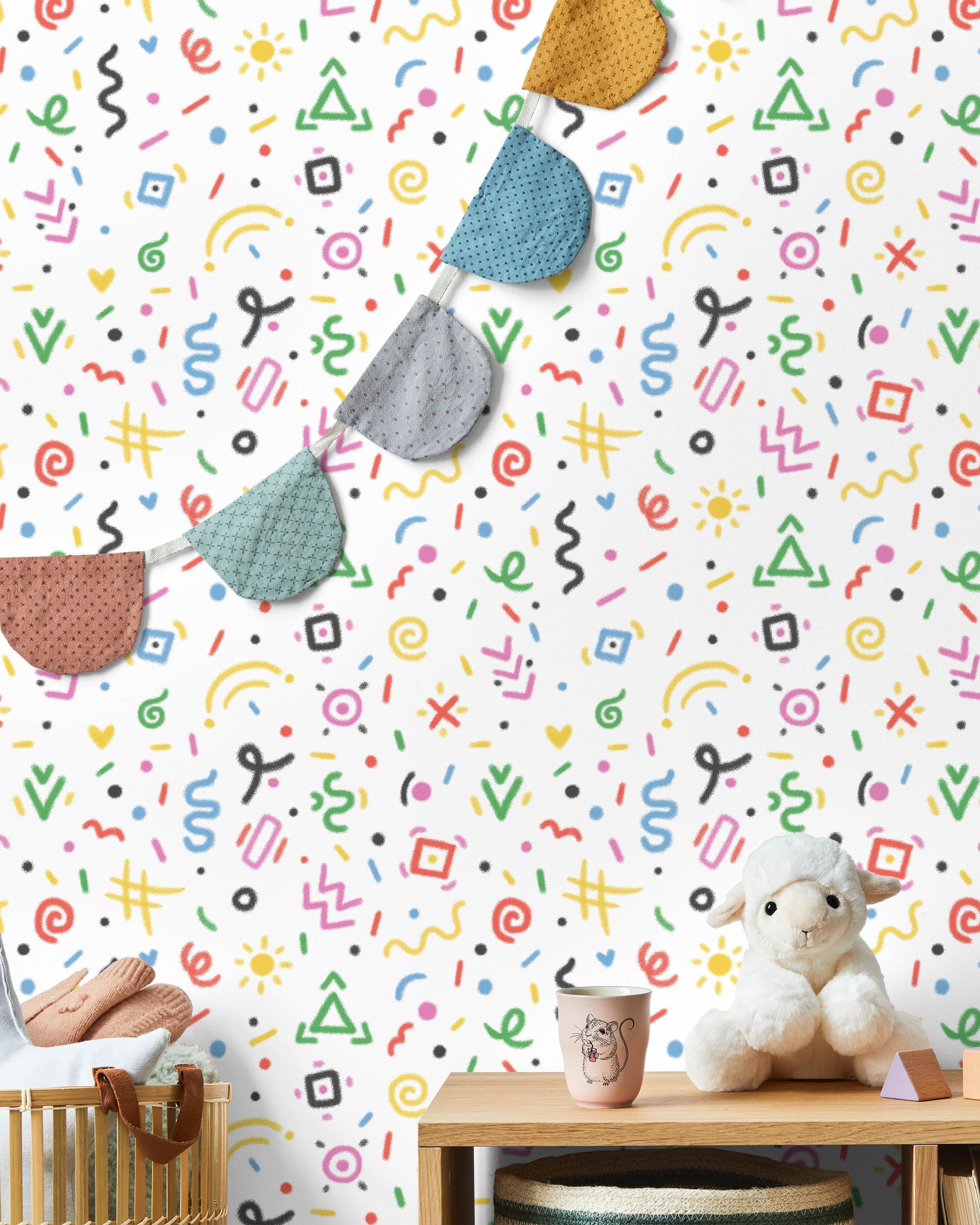 Chalk Doodles Peel and Stick Wallpaper, Removable Wallpaper, Traditional Wallpaper - Chalk White | DeccoPrint