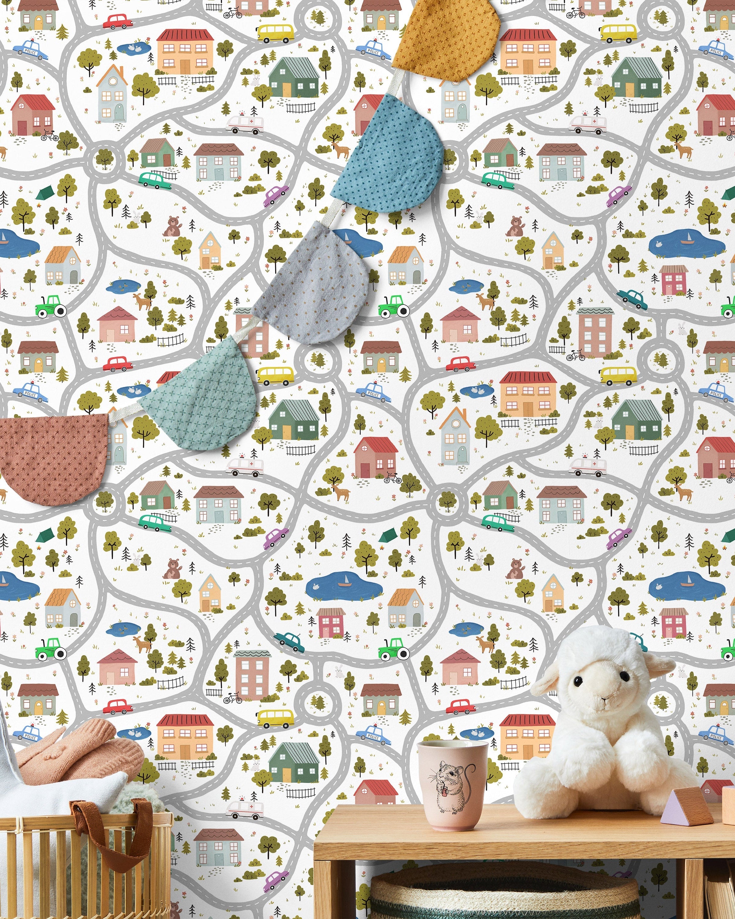 Tiny Town Explorer Peel and Stick Wallpaper, Removable Wallpaper, Traditional Wallpaper - White | DeccoPrint