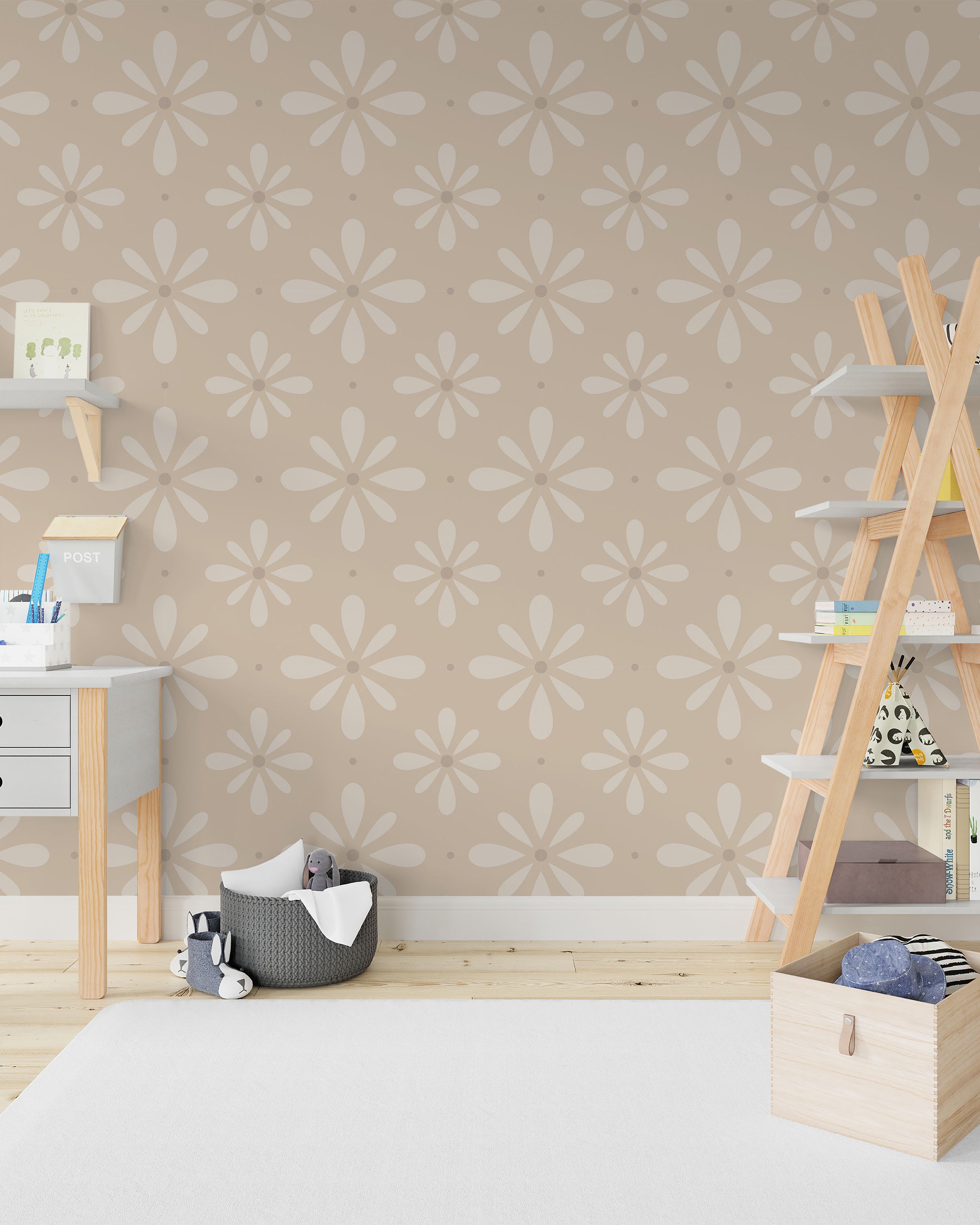 Pastel Blooms Peel and Stick Wallpaper, Removable Wallpaper, Traditional Wallpaper - Soft Brown | DeccoPrint