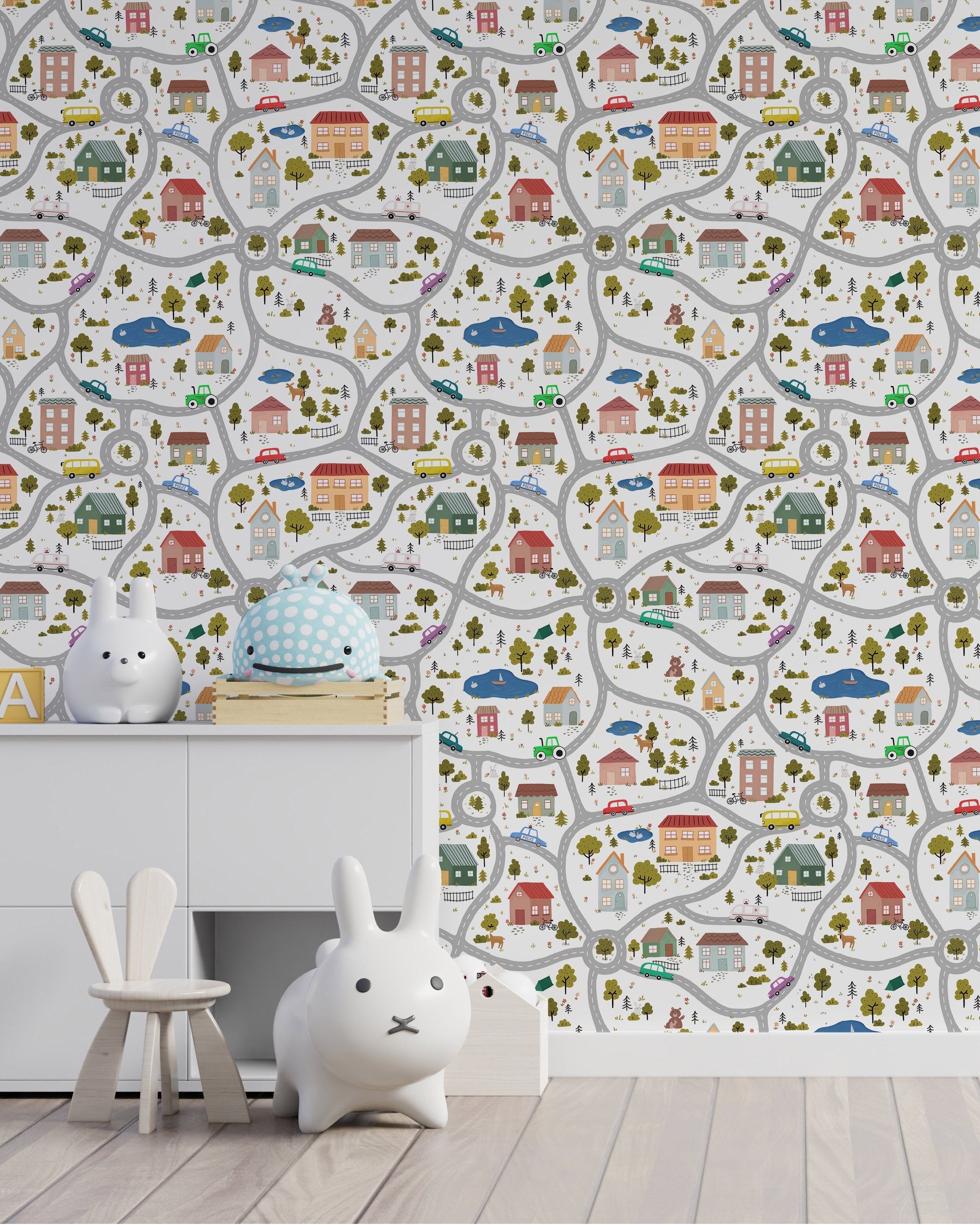 Tiny Town Explorer Peel and Stick Wallpaper, Removable Wallpaper, Traditional Wallpaper - White | DeccoPrint