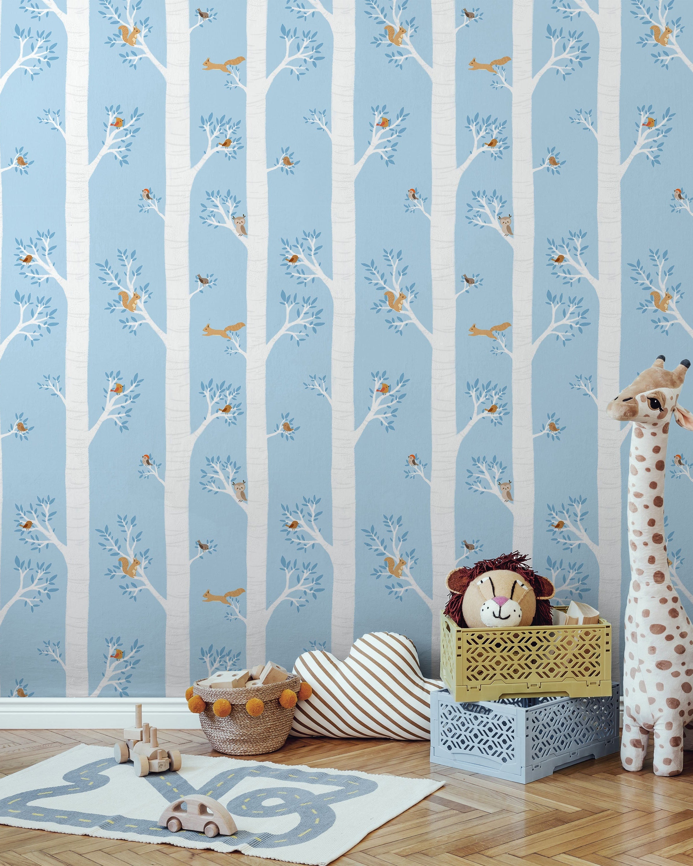 Treetop Tales Peel and Stick Wallpaper, Removable Wallpaper, Traditional Wallpaper - Light Blue | DeccoPrint