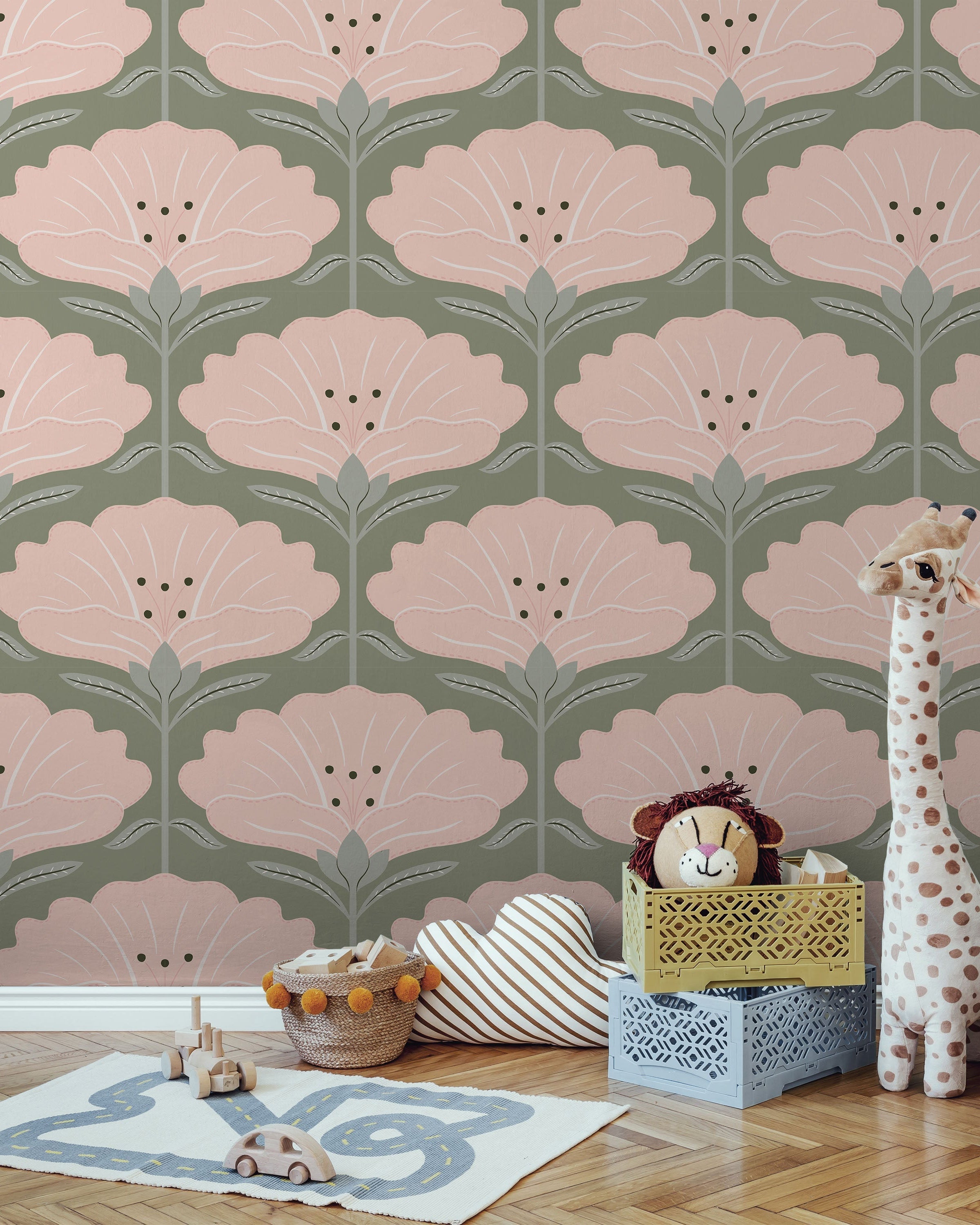 Dreamy Daisies Peel and Stick Wallpaper, Removable Wallpaper, Traditional Wallpaper - Pink | DeccoPrint