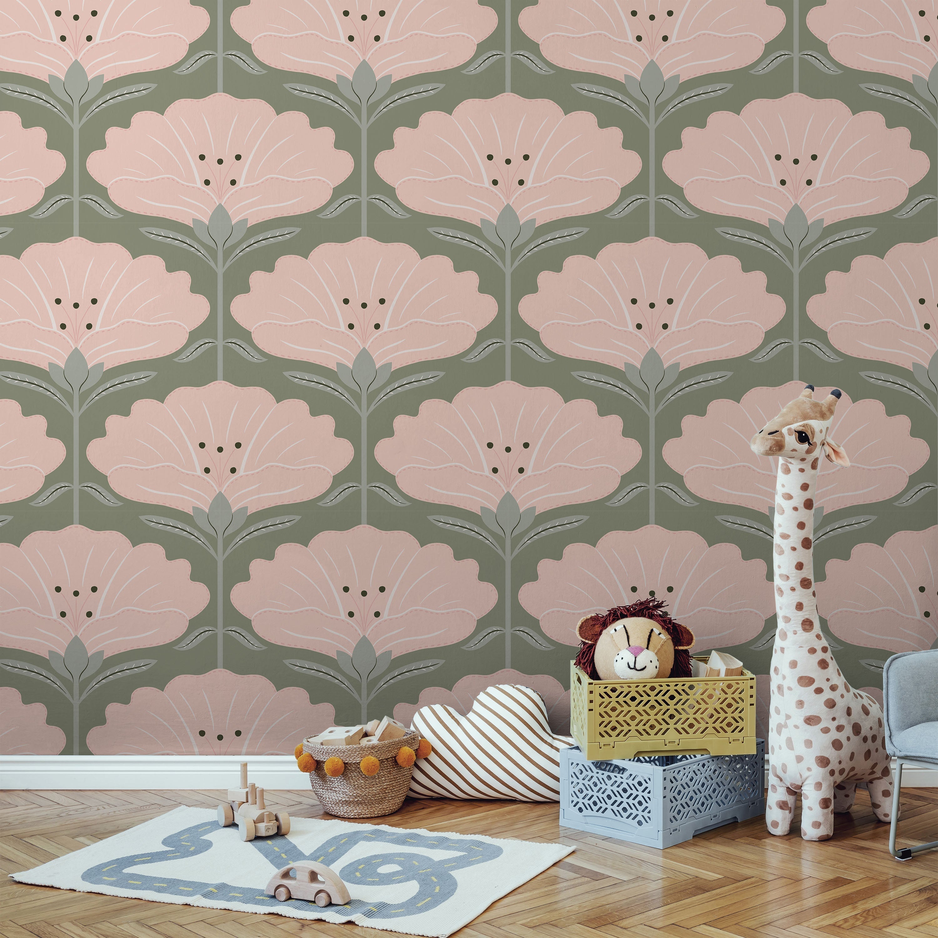 Dreamy Daisies Peel and Stick Wallpaper, Removable Wallpaper, Traditional Wallpaper - Pink | DeccoPrint