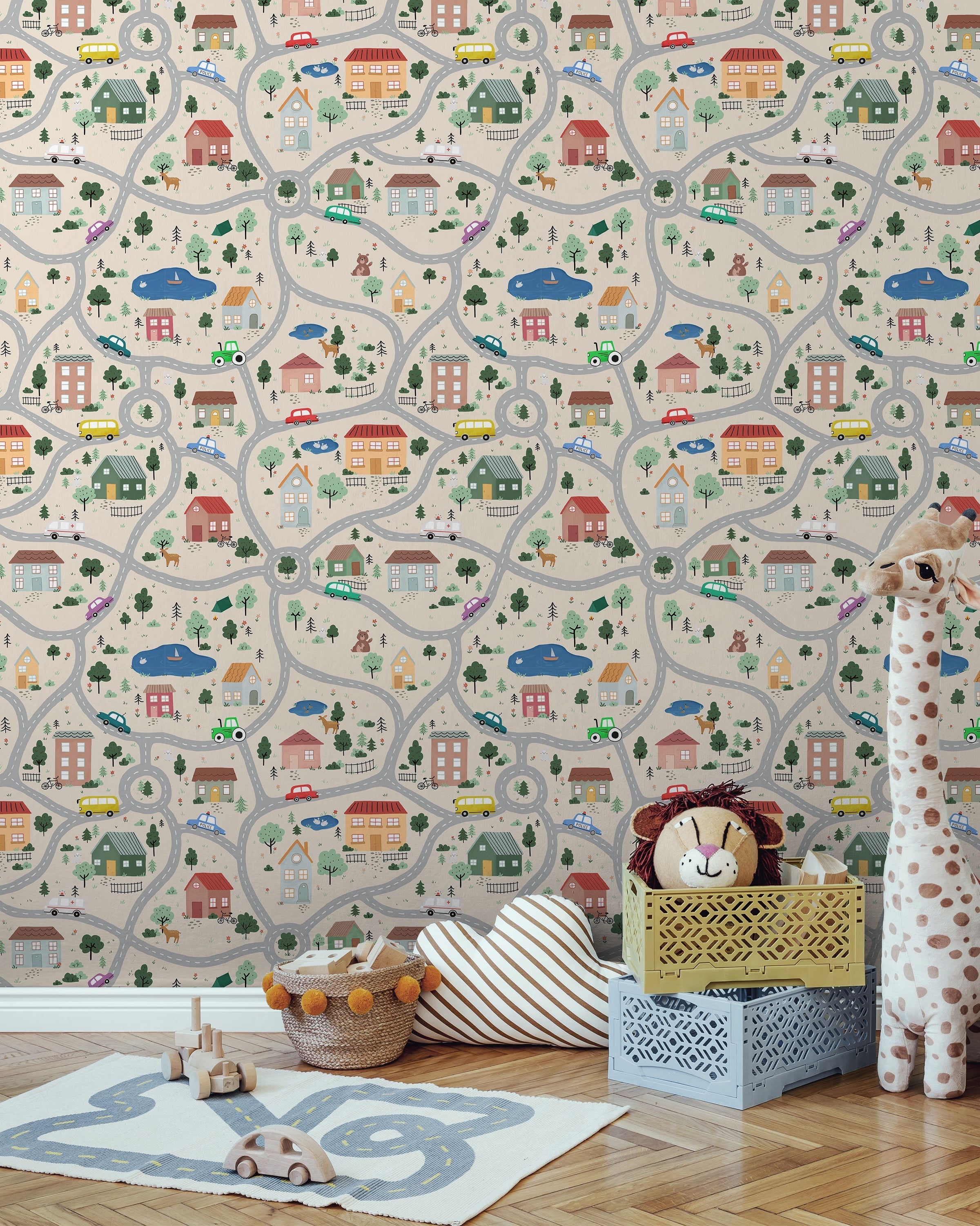 Tiny Town Explorer Peel and Stick Wallpaper, Removable Wallpaper, Traditional Wallpaper - Sand | DeccoPrint