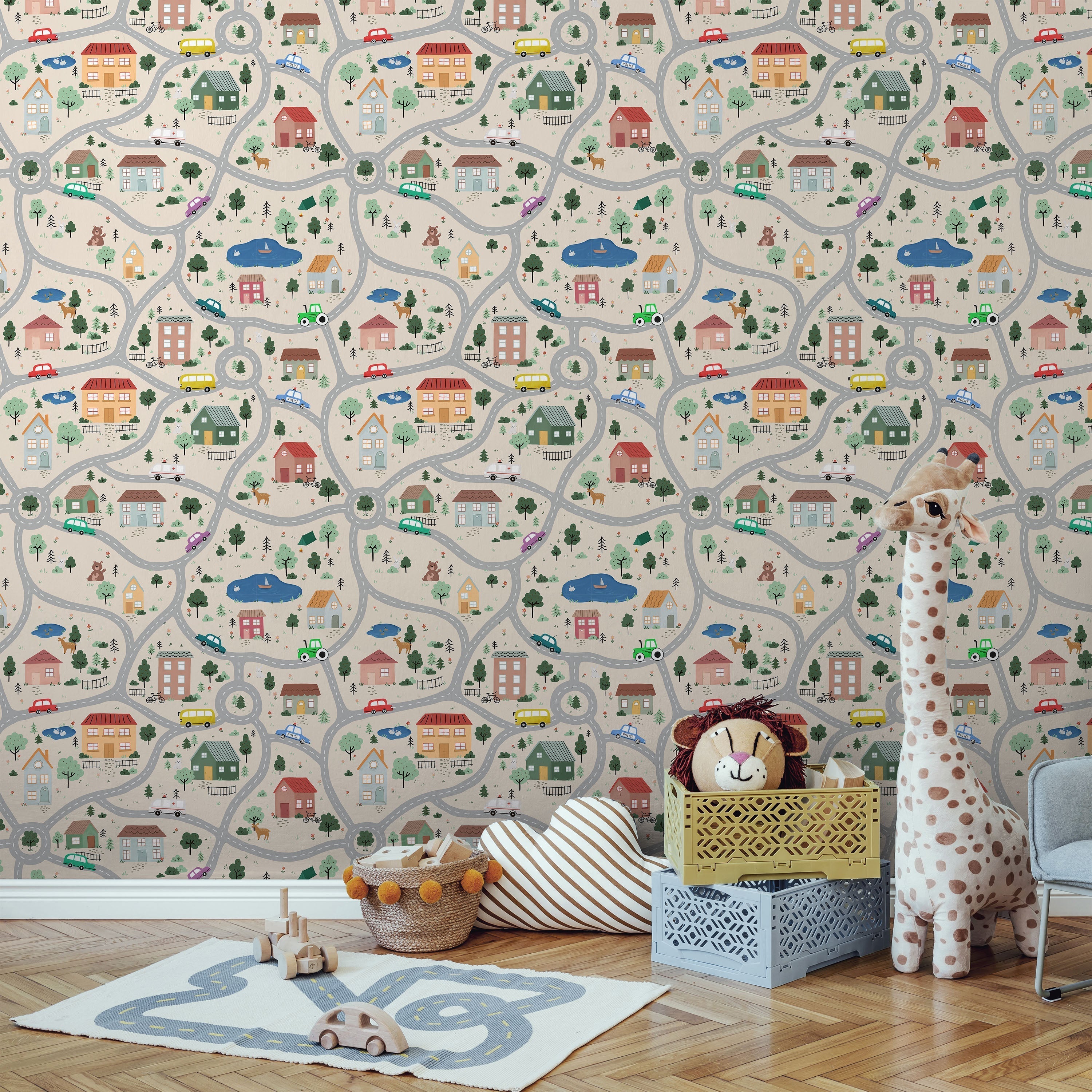 Tiny Town Explorer Peel and Stick Wallpaper, Removable Wallpaper, Traditional Wallpaper - Sand | DeccoPrint