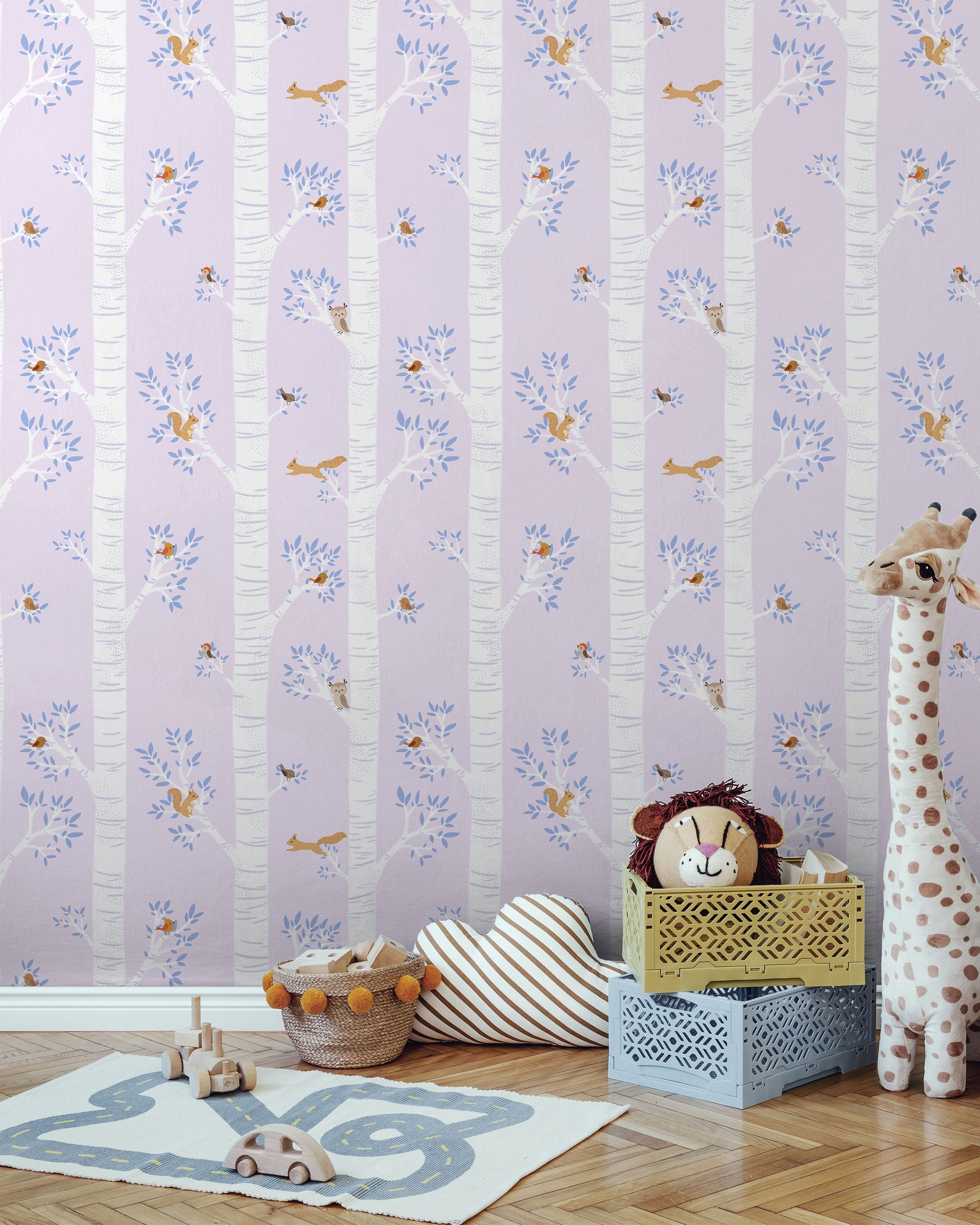 Treetop Tales Peel and Stick Wallpaper, Removable Wallpaper, Traditional Wallpaper - Soft Lilac | DeccoPrint