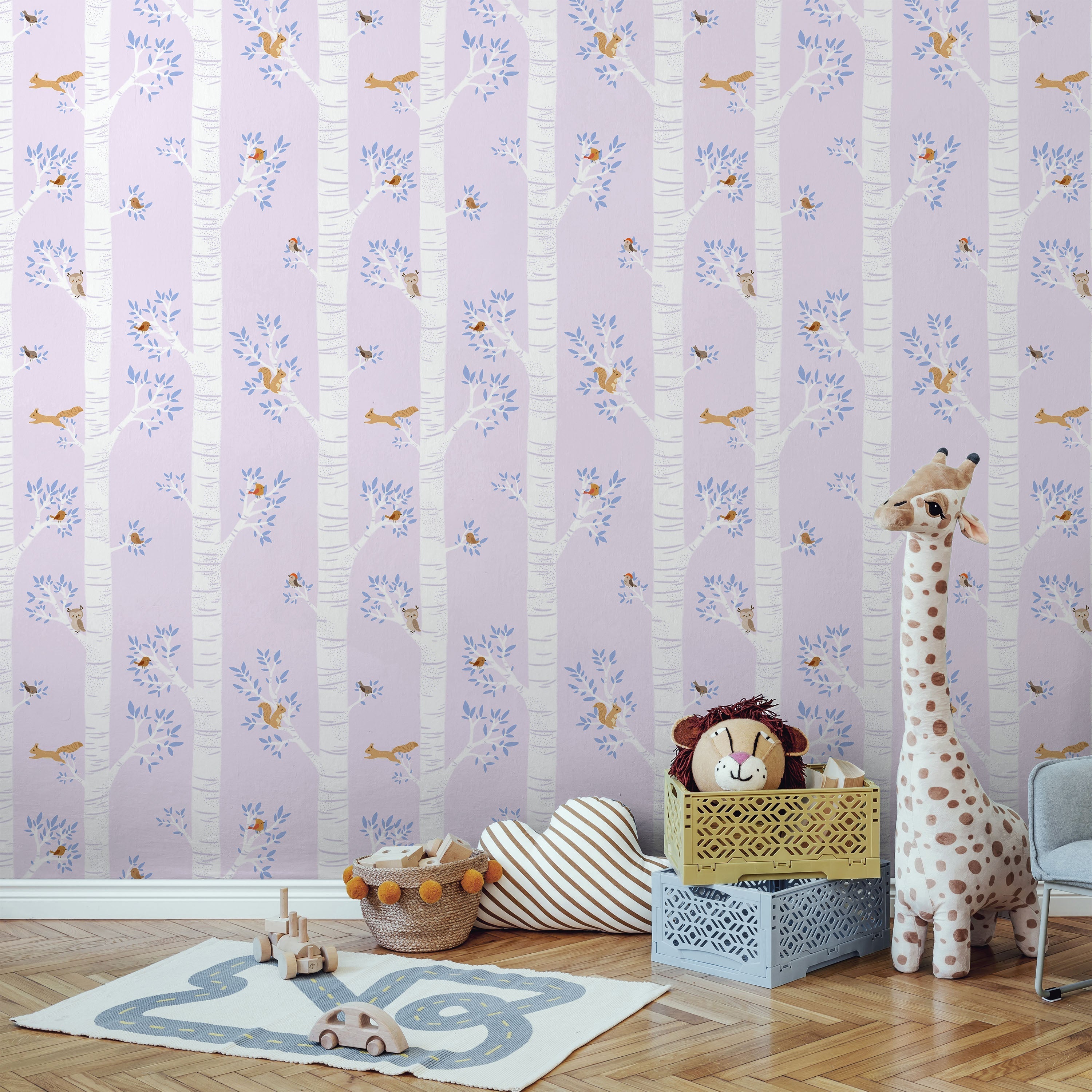 Treetop Tales Peel and Stick Wallpaper, Removable Wallpaper, Traditional Wallpaper - Soft Lilac | DeccoPrint