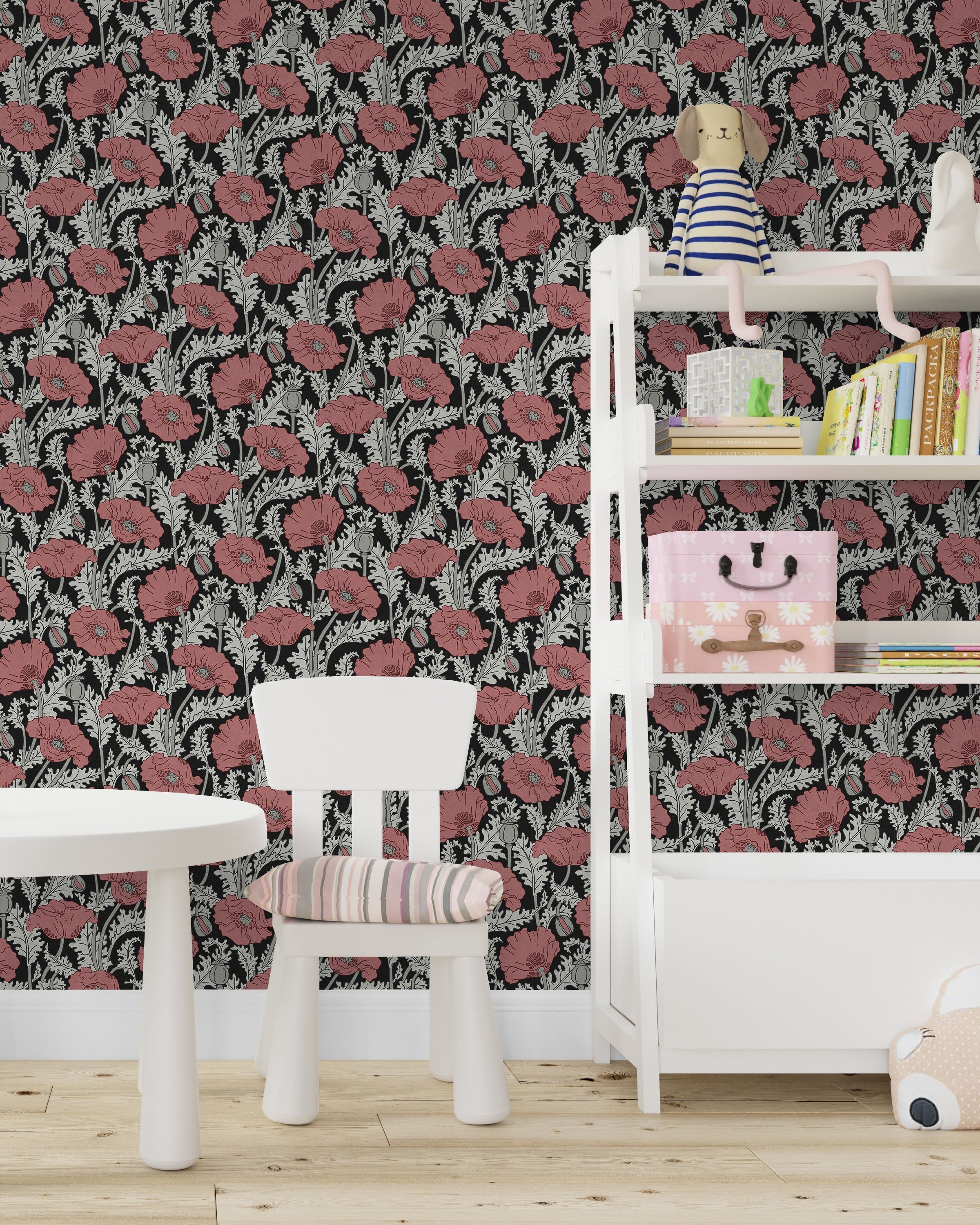 Maurice Pillard Verneuil x Poppy Peel and Stick Wallpaper, Removable Wallpaper, Traditional Wallpaper - Midnight Garden | DeccoPrint