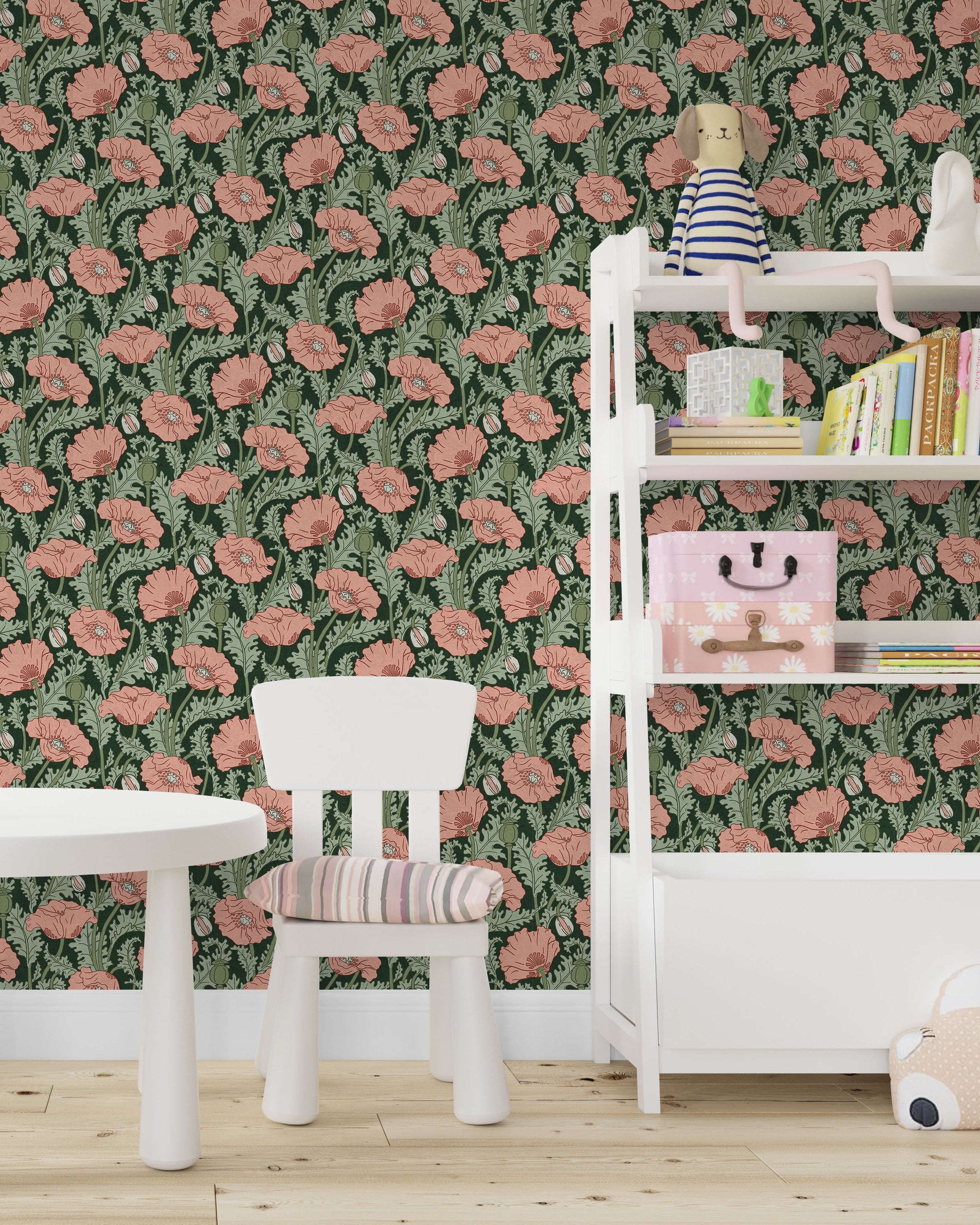 Maurice Pillard Verneuil x Poppy Peel and Stick Wallpaper, Removable Wallpaper, Traditional Wallpaper - Dusty Pink | DeccoPrint