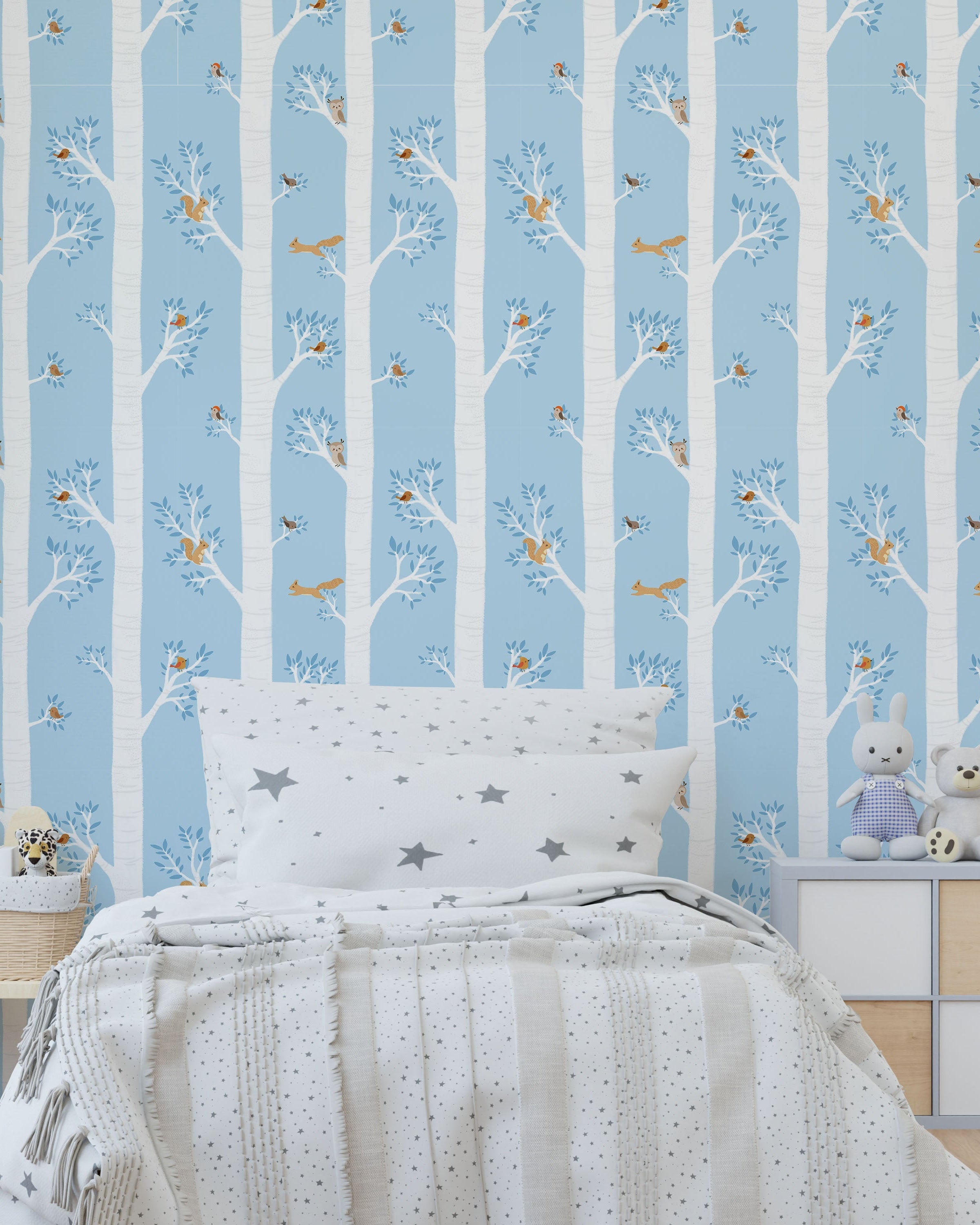 Treetop Tales Peel and Stick Wallpaper, Removable Wallpaper, Traditional Wallpaper - Light Blue | DeccoPrint