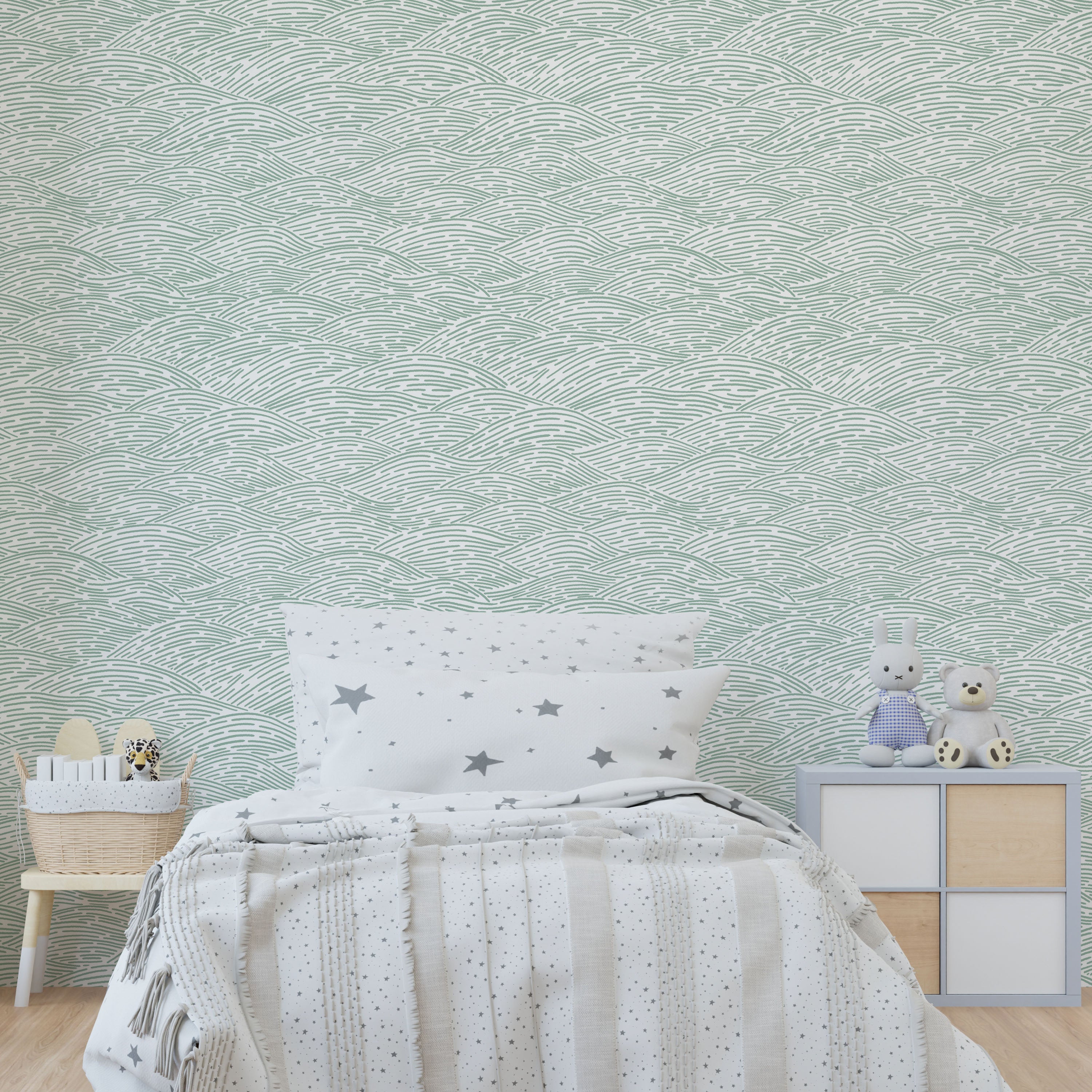 Calm Waves Peel and Stick Wallpaper, Removable Wallpaper, Traditional Wallpaper - Soft Sage | DeccoPrint