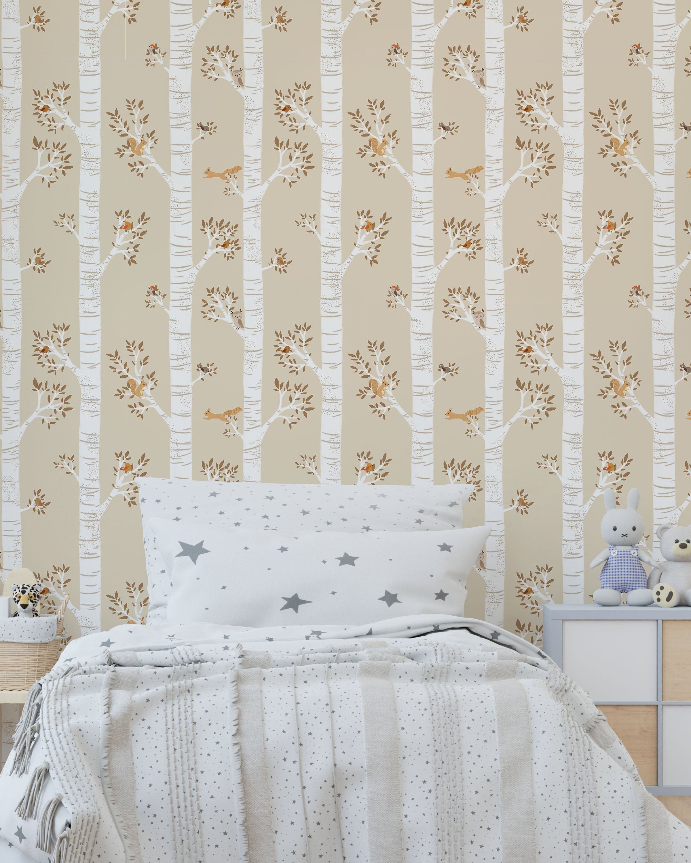 Treetop Tales Peel and Stick Wallpaper, Removable Wallpaper, Traditional Wallpaper - Cream Beige | DeccoPrint