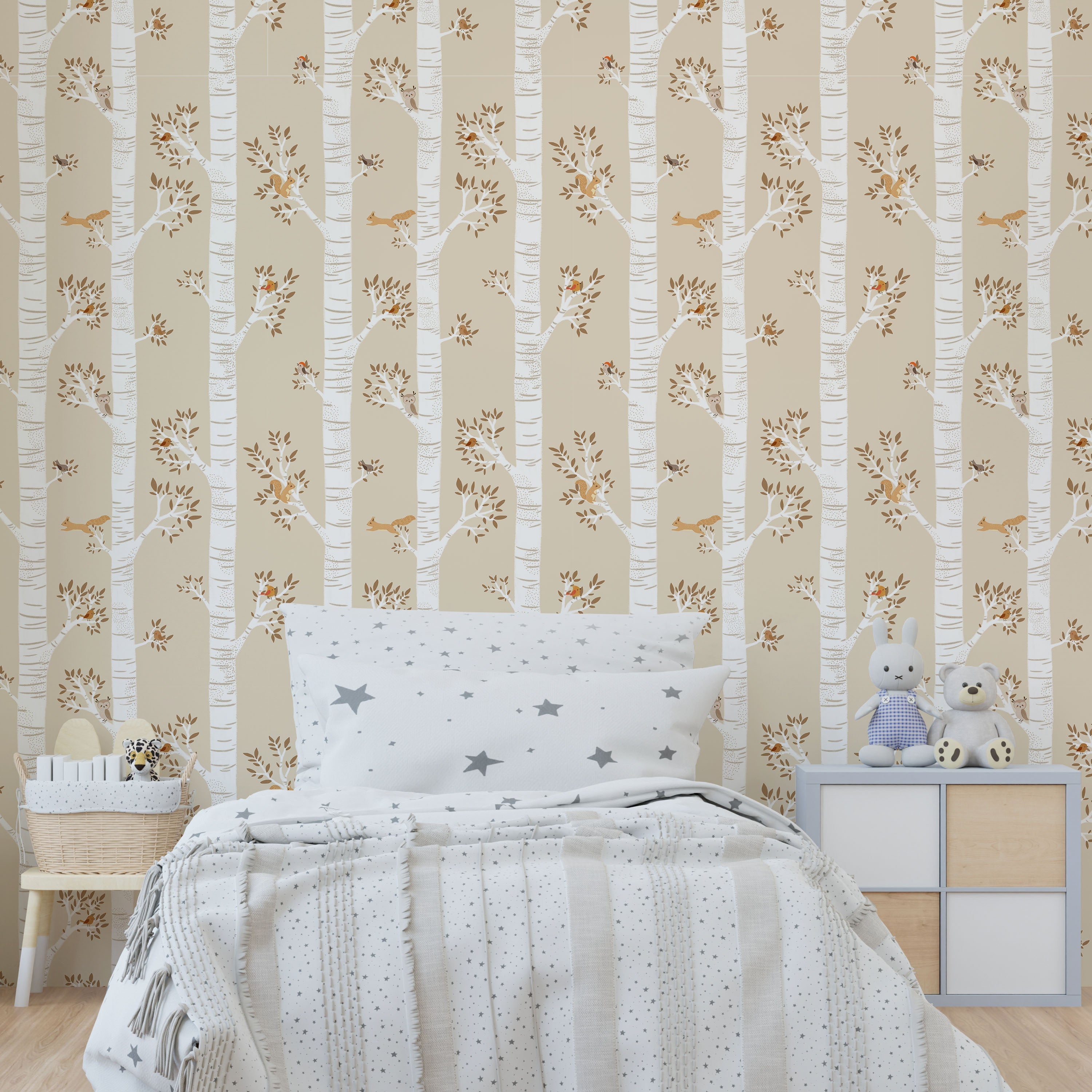 Treetop Tales Peel and Stick Wallpaper, Removable Wallpaper, Traditional Wallpaper - Cream Beige | DeccoPrint