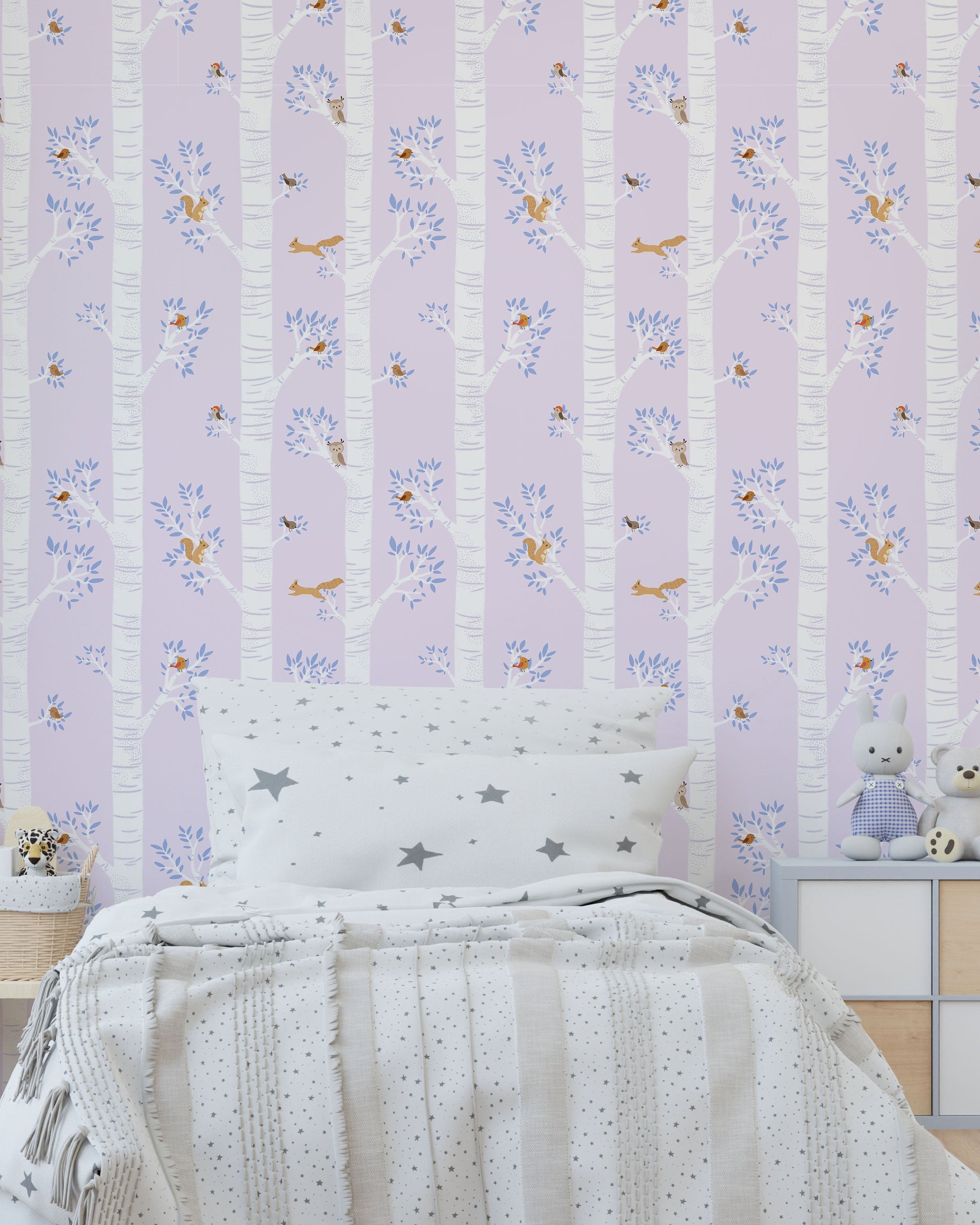 Treetop Tales Peel and Stick Wallpaper, Removable Wallpaper, Traditional Wallpaper - Soft Lilac | DeccoPrint