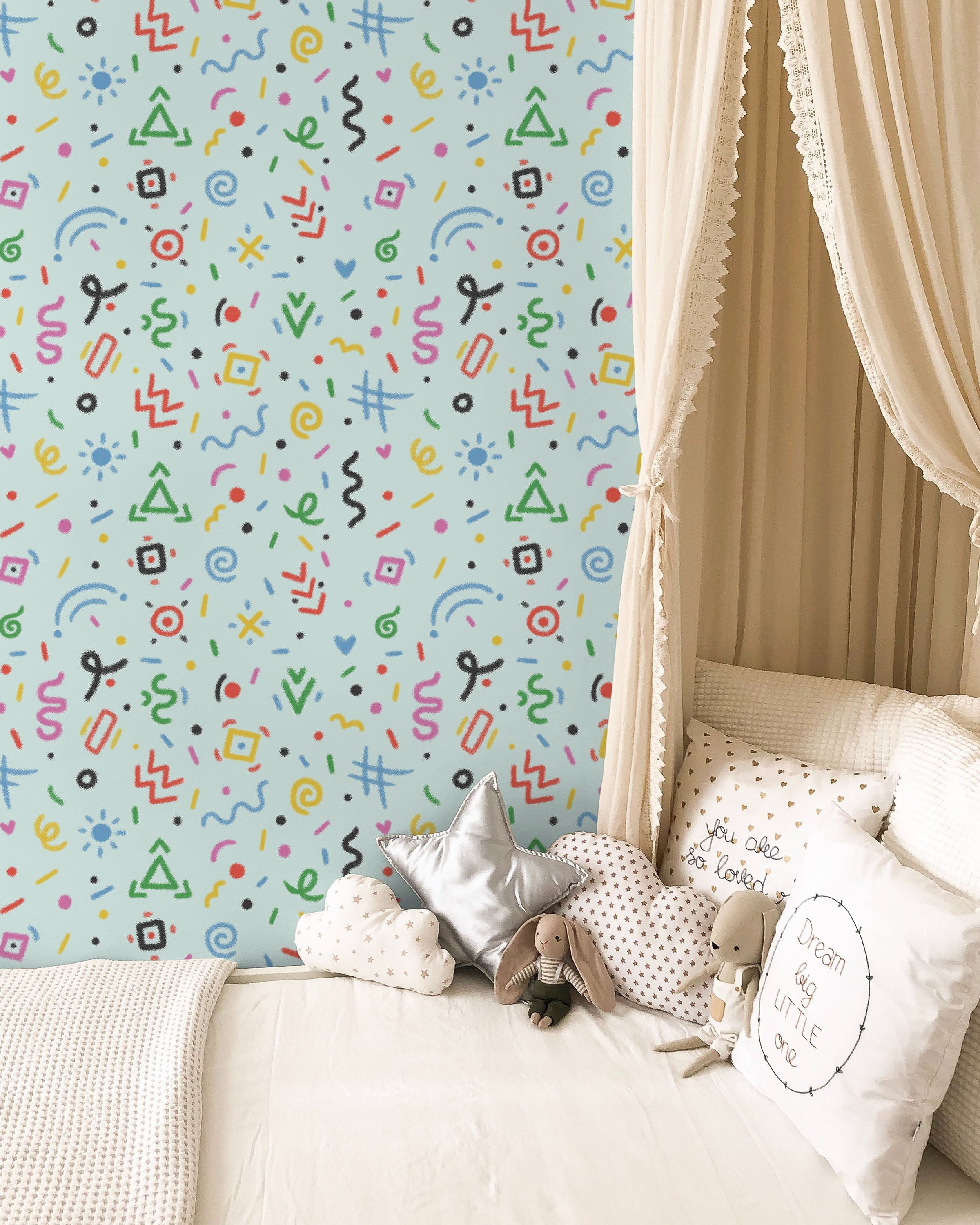 Chalk Doodles Peel and Stick Wallpaper, Removable Wallpaper, Traditional Wallpaper - Light Mint | DeccoPrint