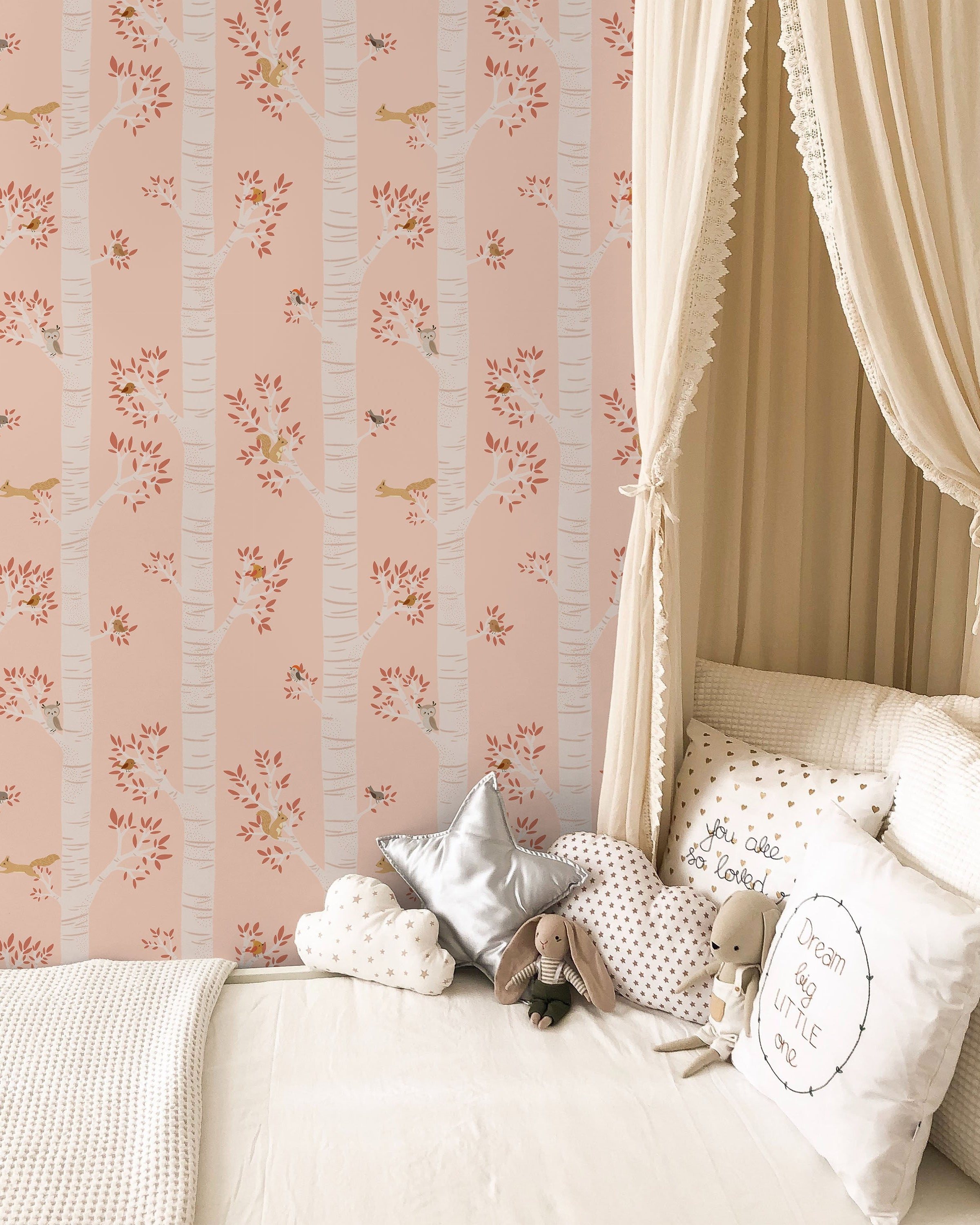 Treetop Tales Peel and Stick Wallpaper, Removable Wallpaper, Traditional Wallpaper - Peachy Blush | DeccoPrint