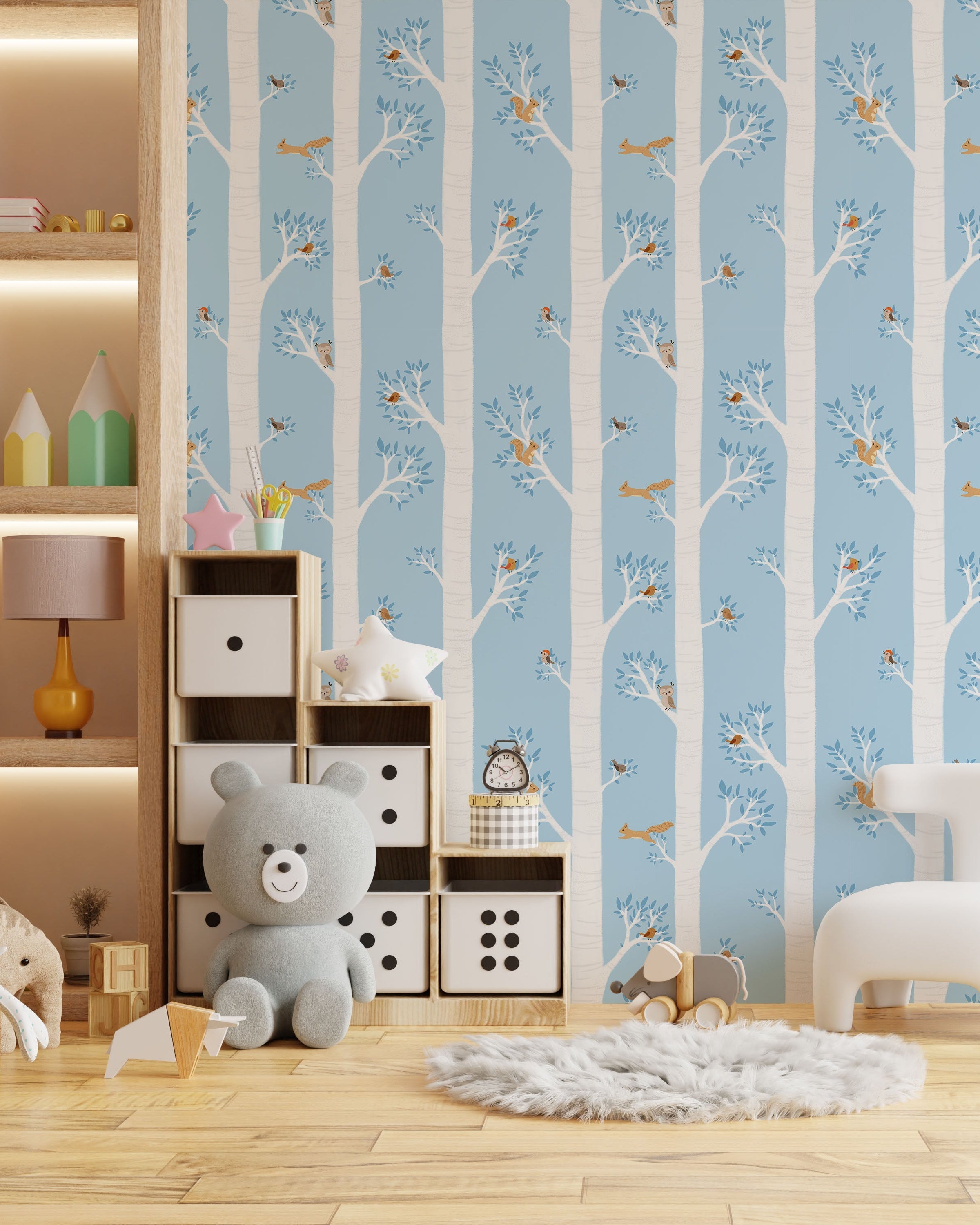 Treetop Tales Peel and Stick Wallpaper, Removable Wallpaper, Traditional Wallpaper - Light Blue | DeccoPrint