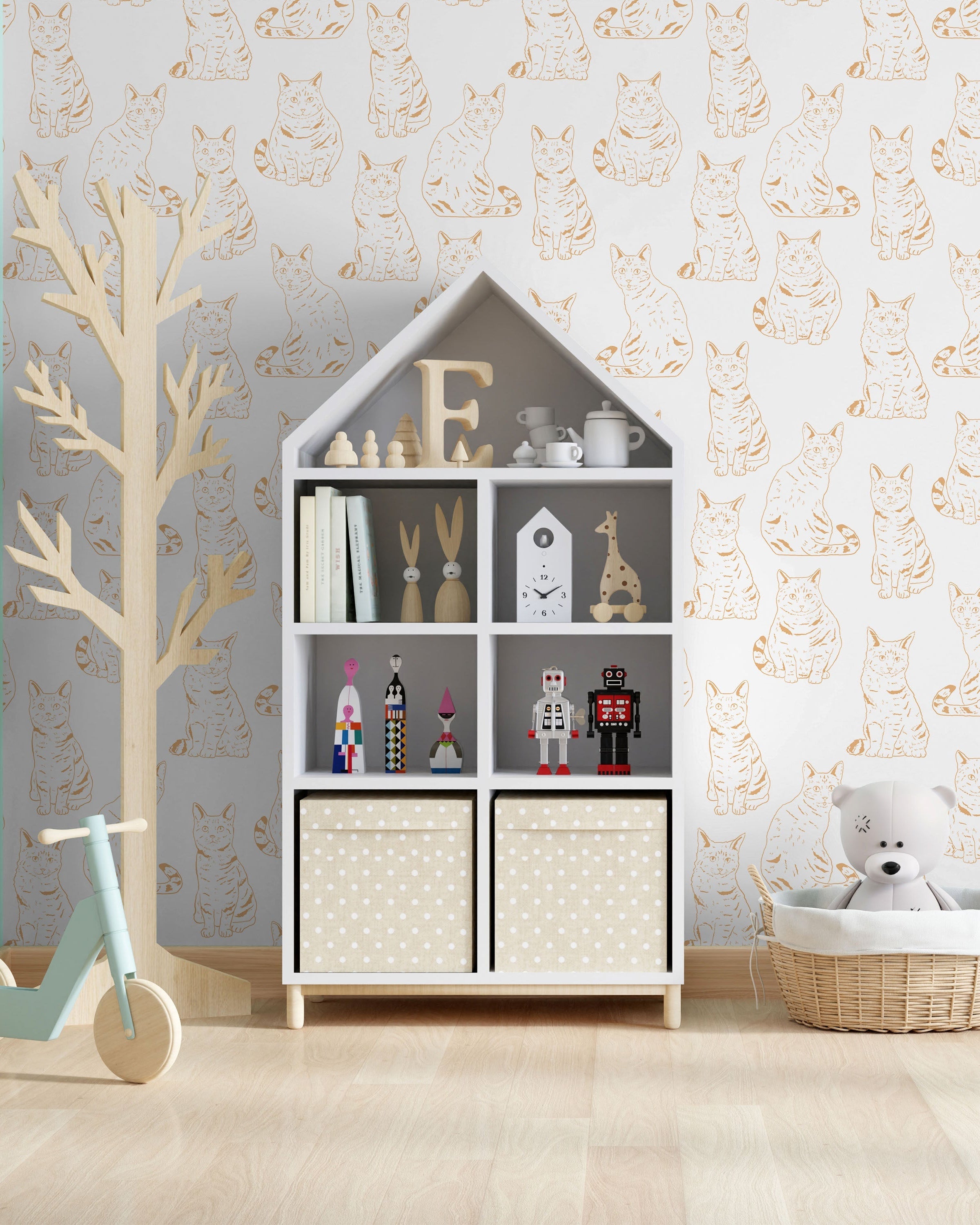 Those Cats Peel and Stick Wallpaper, Removable Wallpaper, Traditional Wallpaper - Orange | DeccoPrint