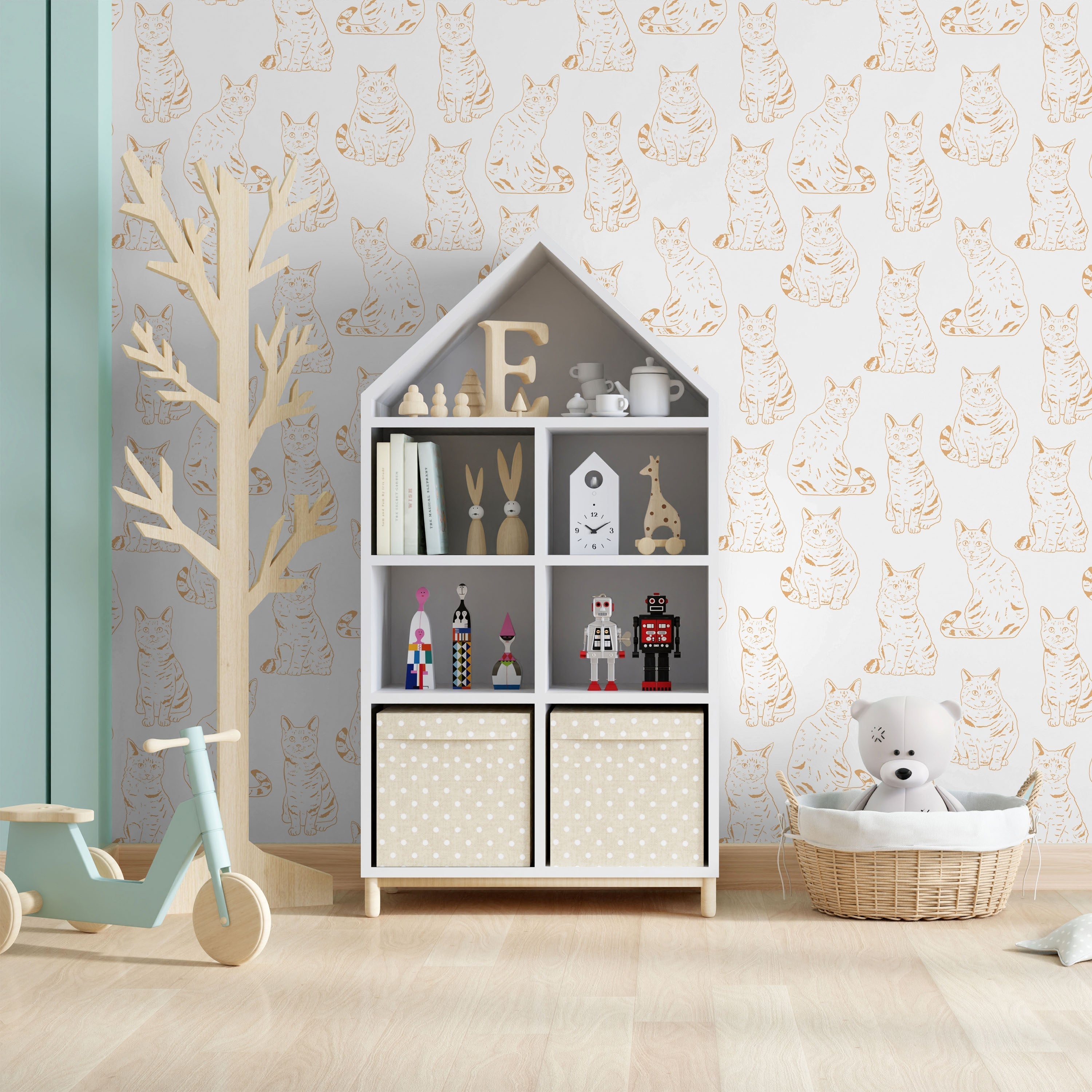 Those Cats Peel and Stick Wallpaper, Removable Wallpaper, Traditional Wallpaper - Orange | DeccoPrint