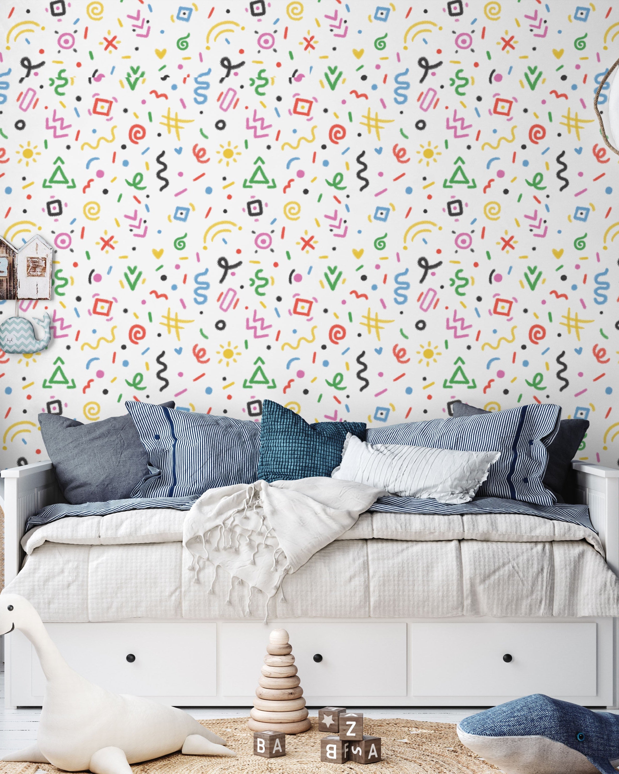 Chalk Doodles Peel and Stick Wallpaper, Removable Wallpaper, Traditional Wallpaper - Chalk White | DeccoPrint