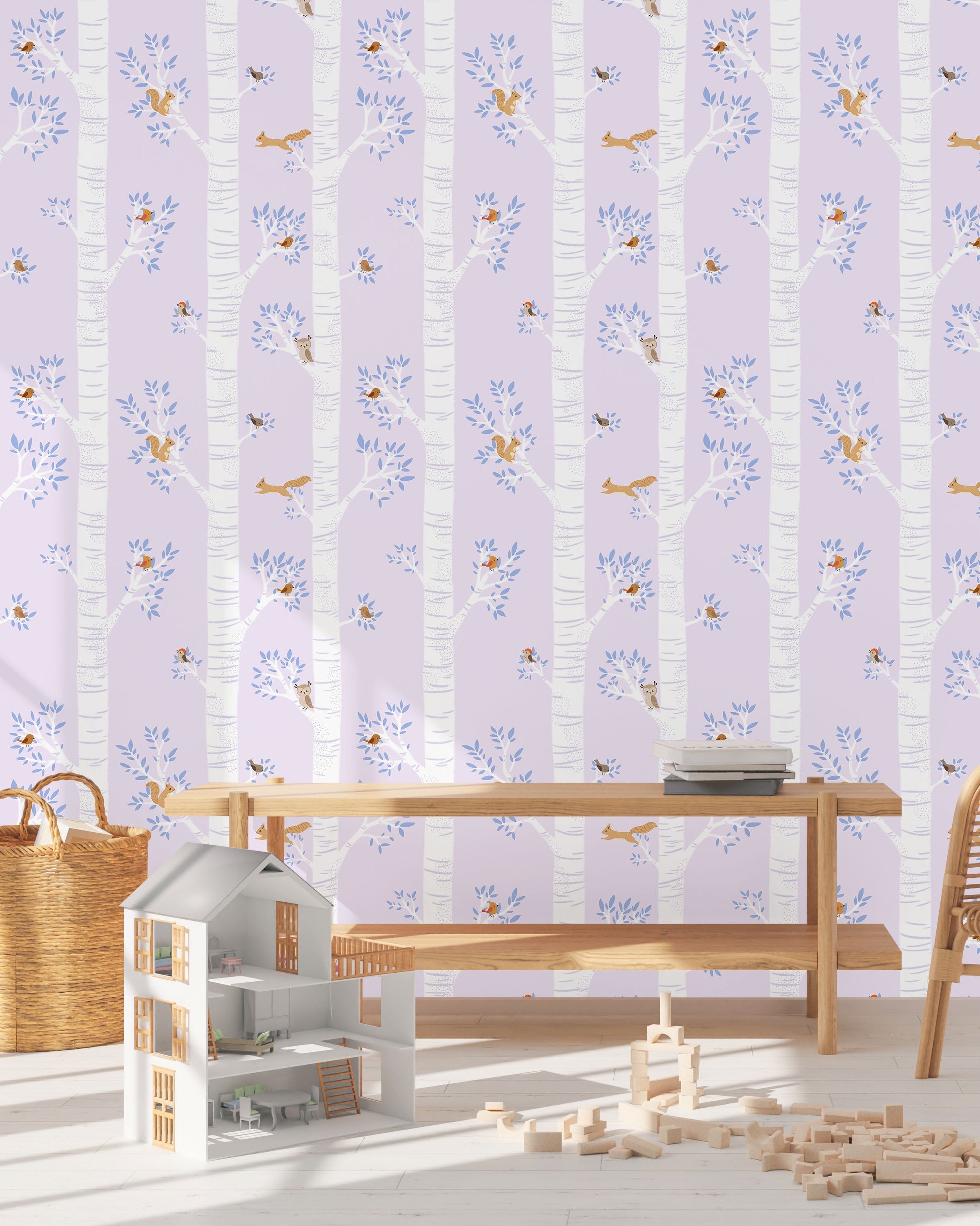 Treetop Tales Peel and Stick Wallpaper, Removable Wallpaper, Traditional Wallpaper - Soft Lilac | DeccoPrint