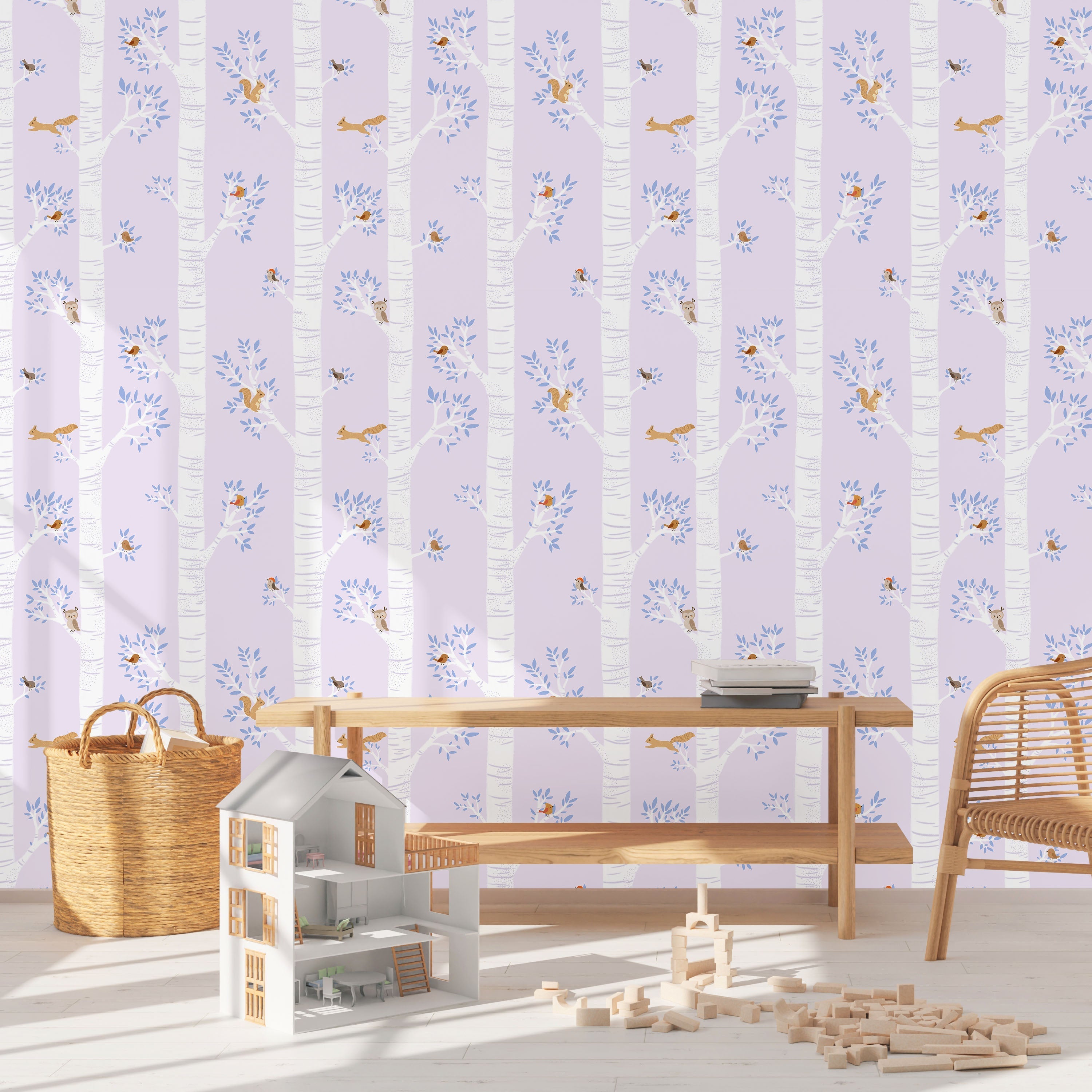 Treetop Tales Peel and Stick Wallpaper, Removable Wallpaper, Traditional Wallpaper - Soft Lilac | DeccoPrint