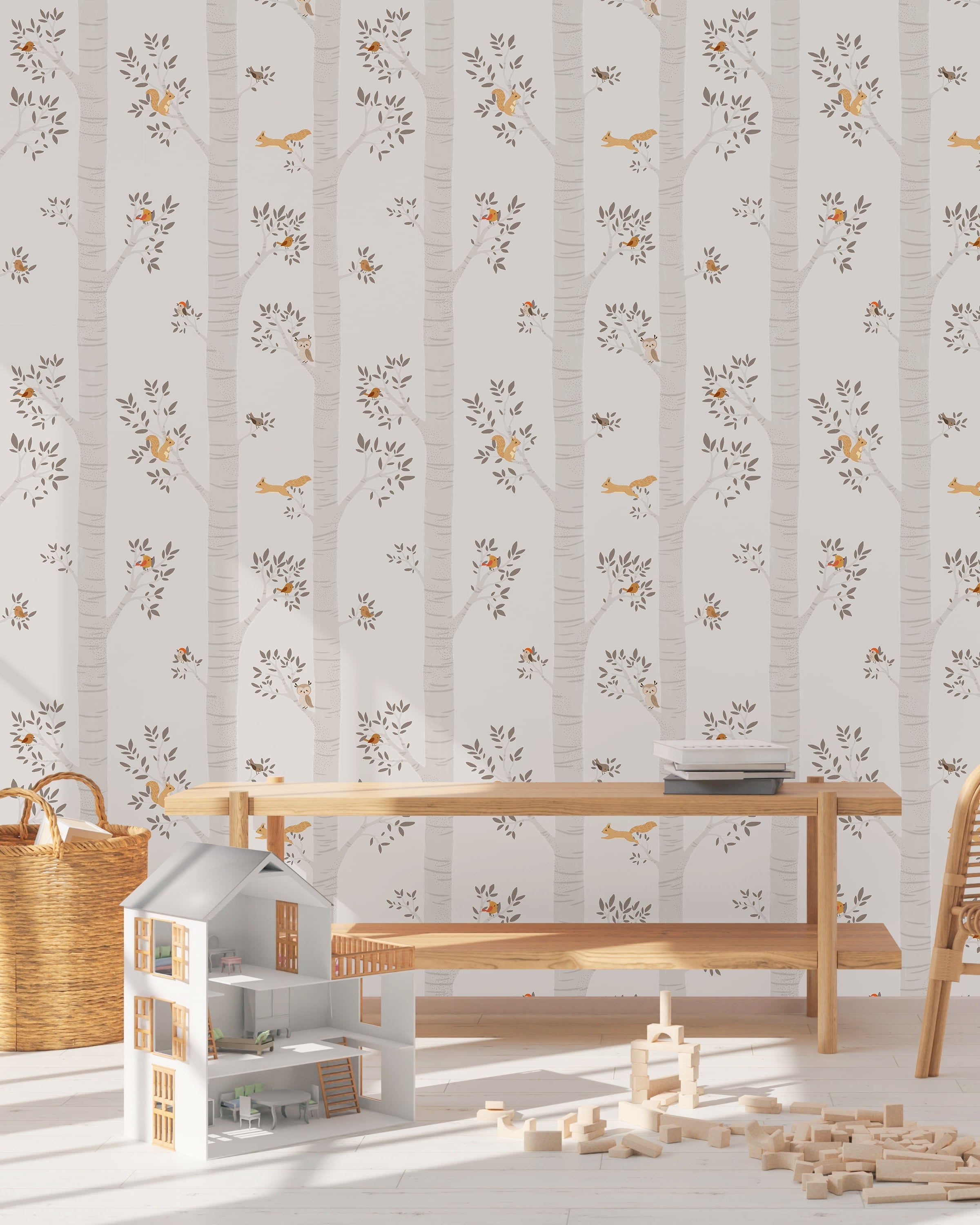 Treetop Tales Peel and Stick Wallpaper, Removable Wallpaper, Traditional Wallpaper - Warm Gray | DeccoPrint