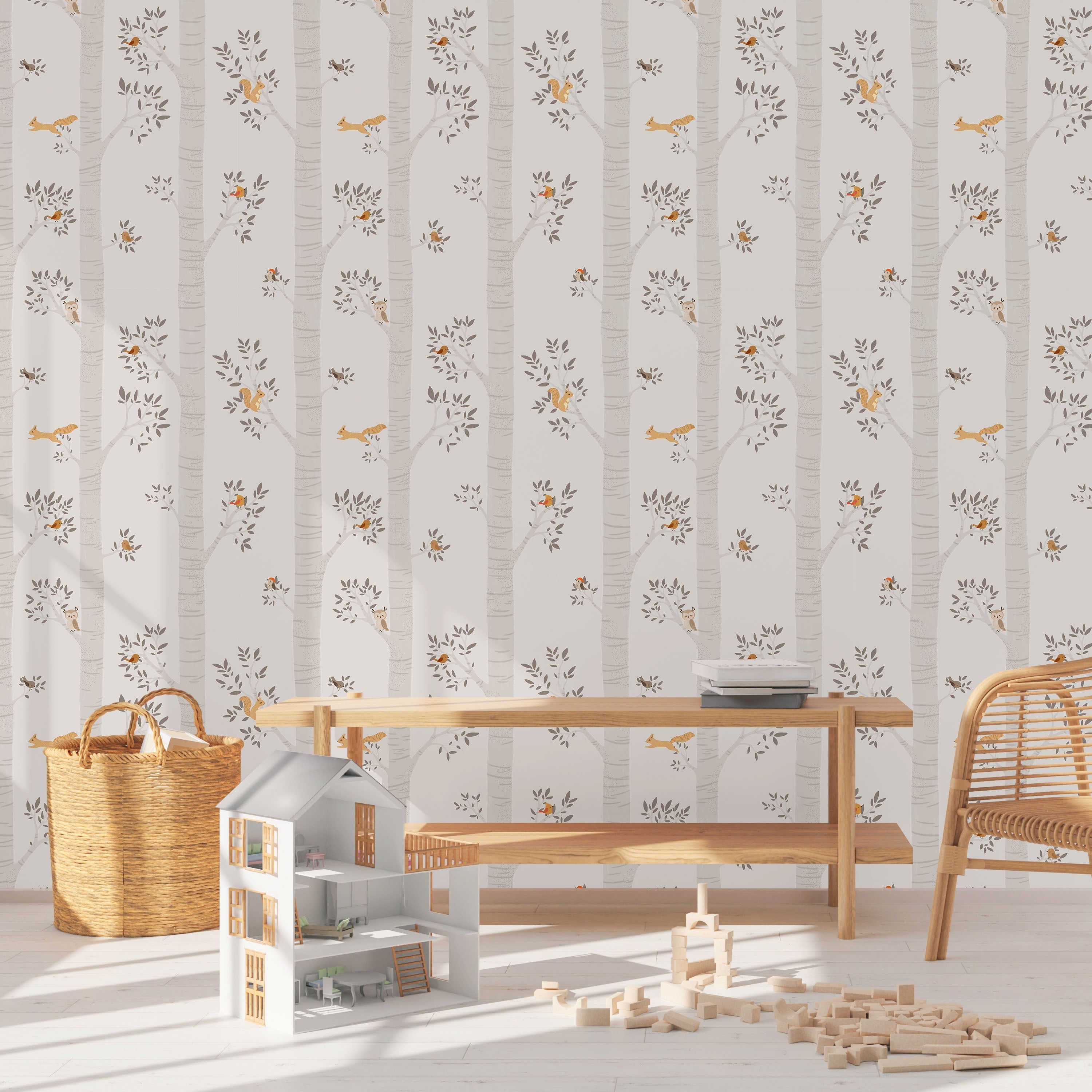 Treetop Tales Peel and Stick Wallpaper, Removable Wallpaper, Traditional Wallpaper - Warm Gray | DeccoPrint