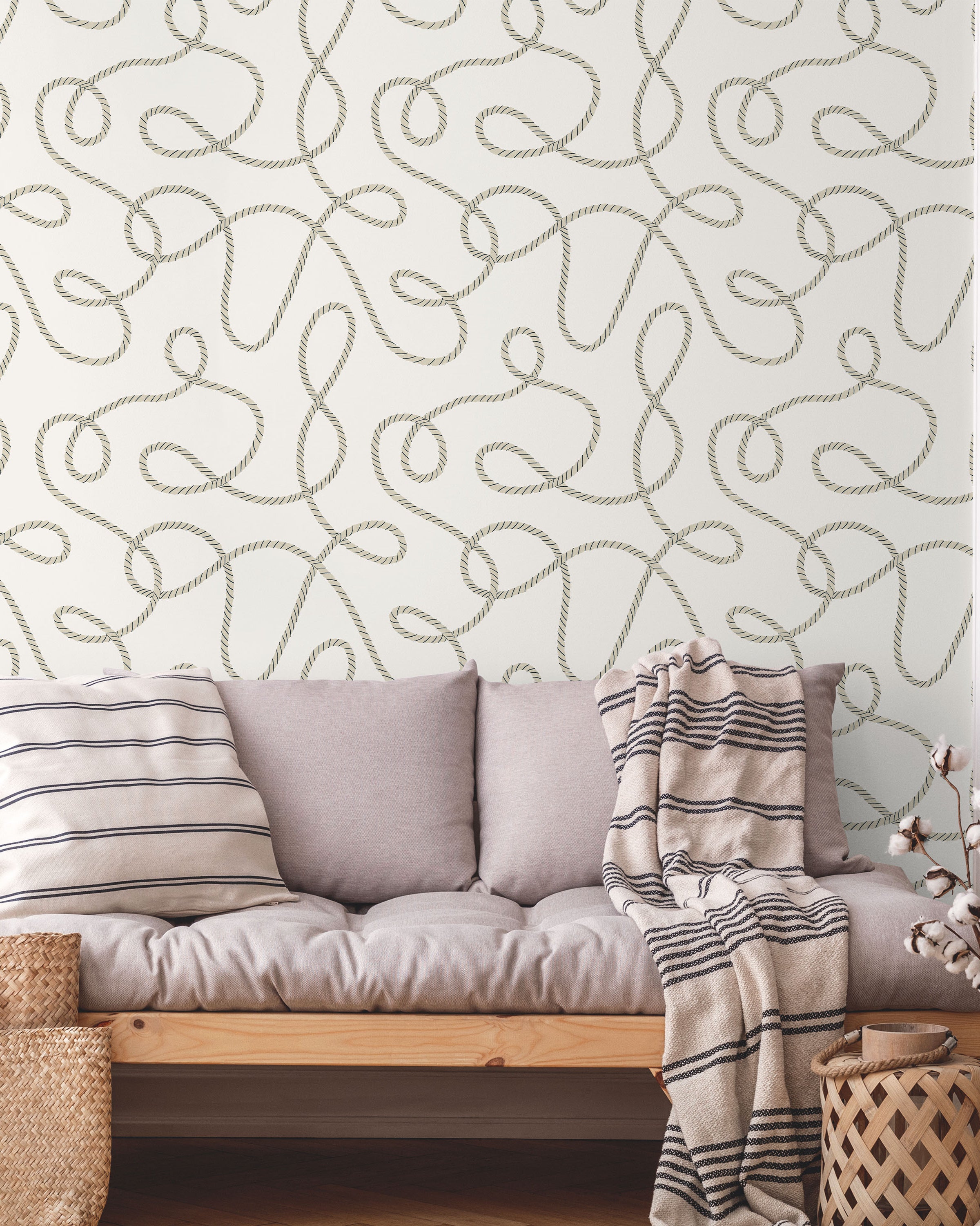 Twist and Tangle Peel and Stick Wallpaper, Removable Wallpaper, Traditional Wallpaper - Light Beige | DeccoPrint