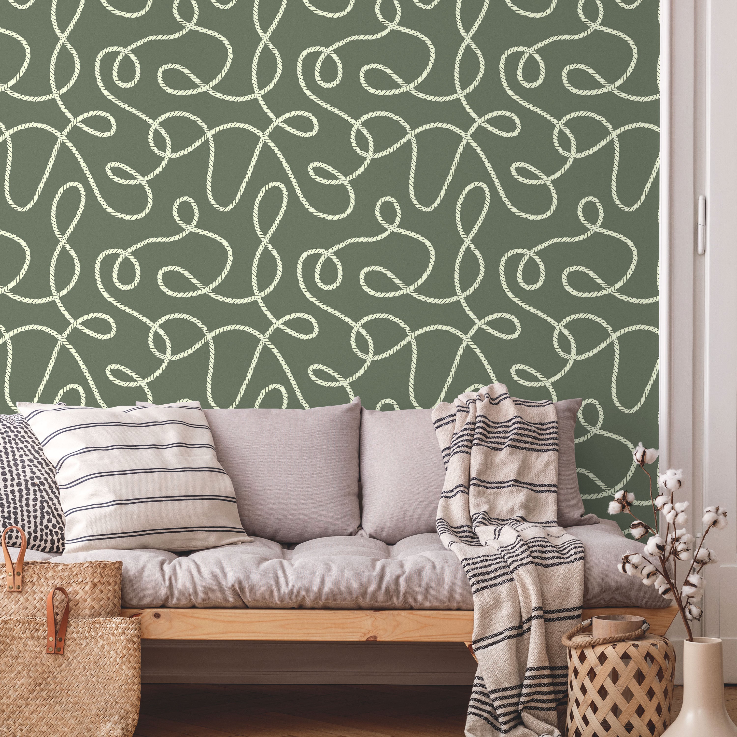 Twist and Tangle Peel and Stick Wallpaper, Removable Wallpaper, Traditional Wallpaper - Sage Green | DeccoPrint